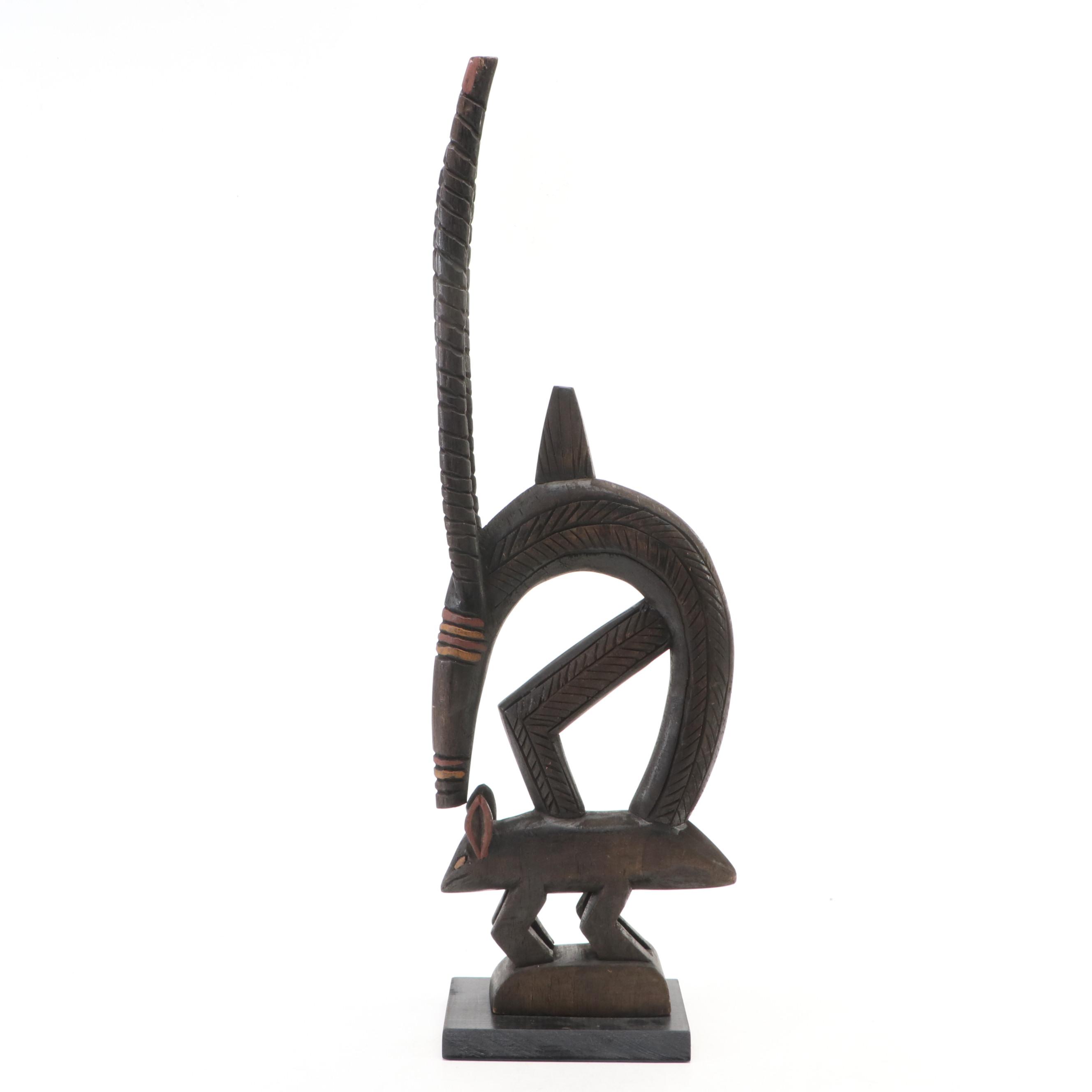 Mali West African Bamana Carved Wood Chiwara Antelope Headdress