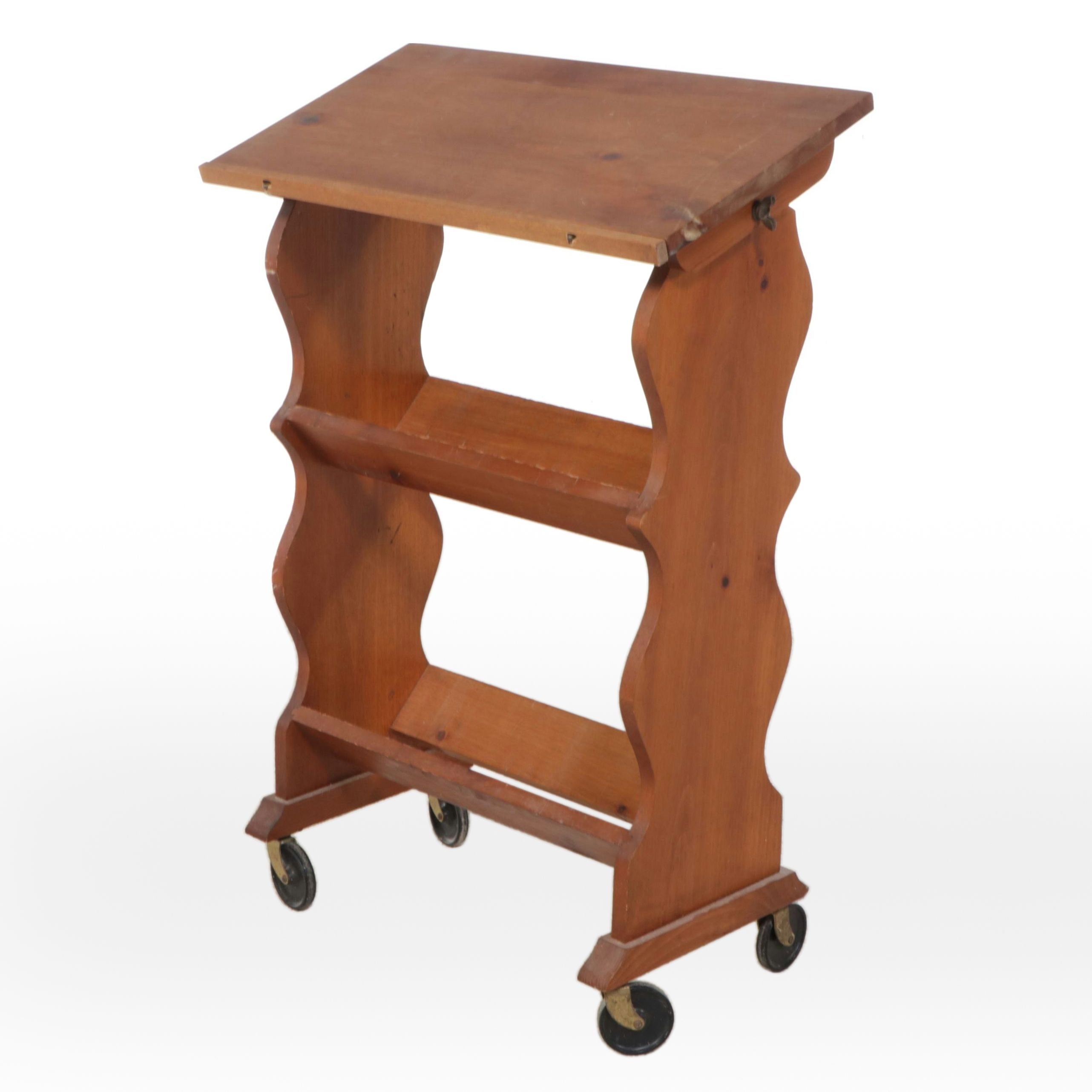 Early American Style Pine Book Stand on Casters, Mid-20th Century