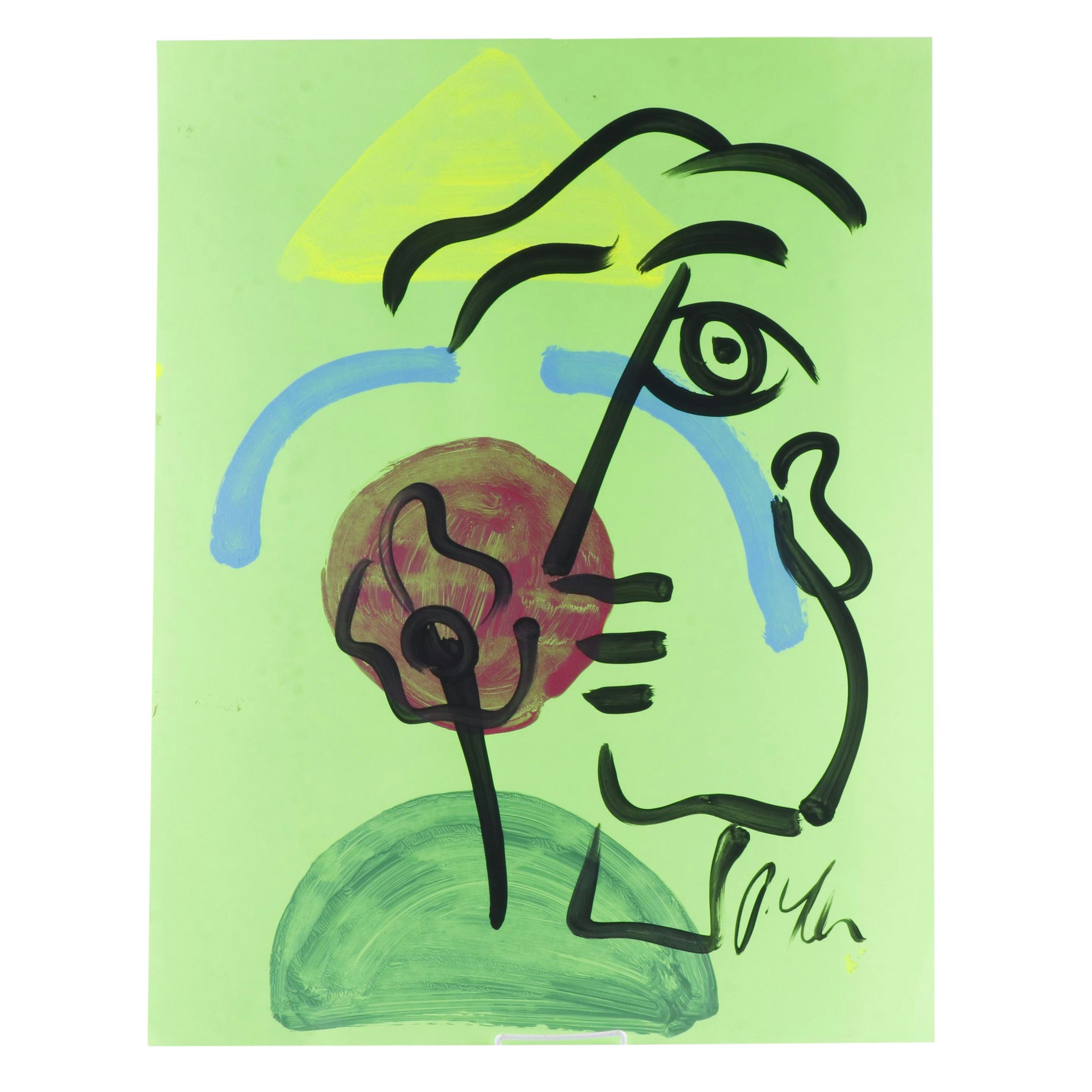 Peter Keil Green Abstract Portrait Composition Acrylic Painting