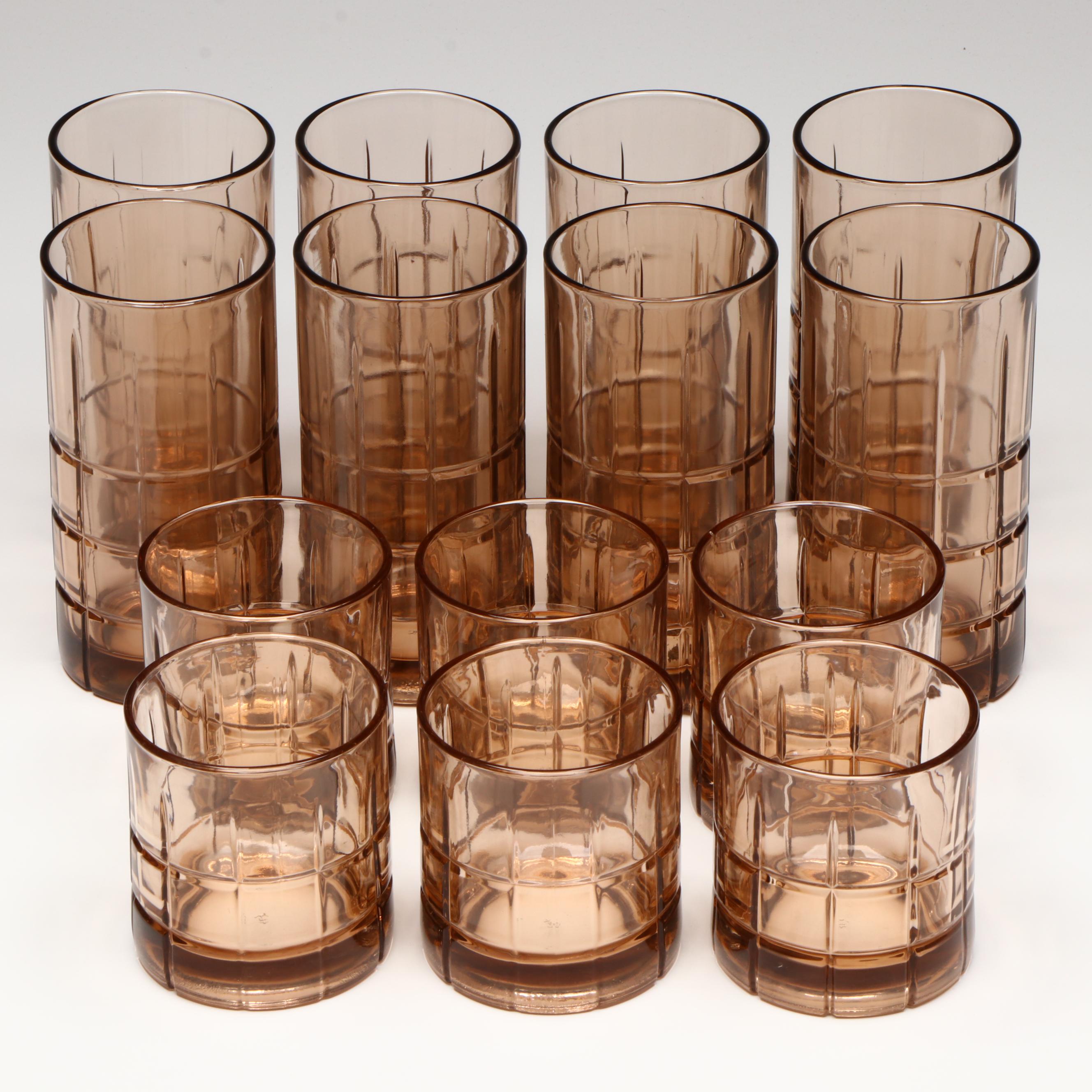 Anchor Hocking "Tartan Brown" Old Fashioned and Flat Tumblers