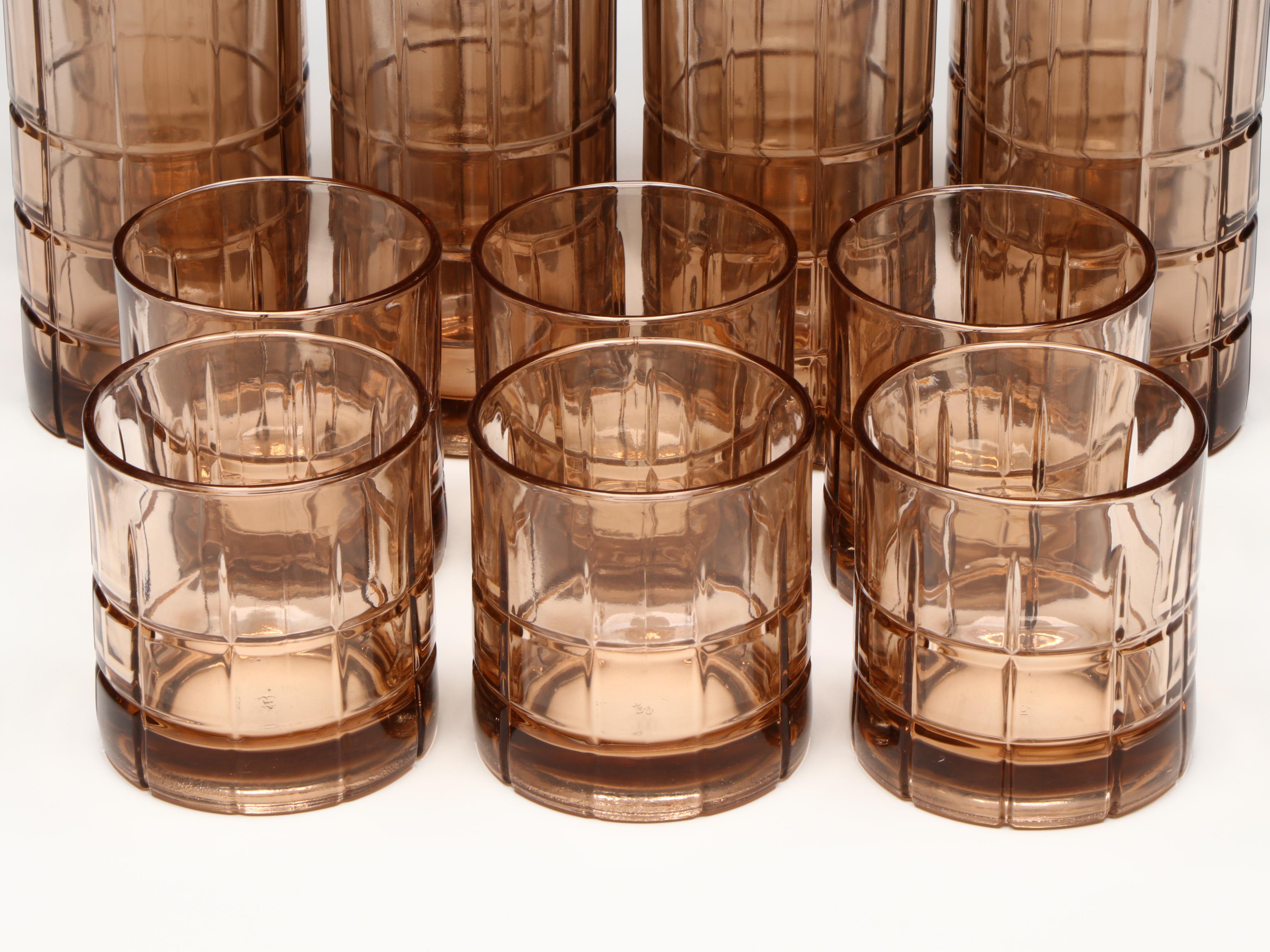 Anchor Hocking "Tartan Brown" Old Fashioned and Flat Tumblers