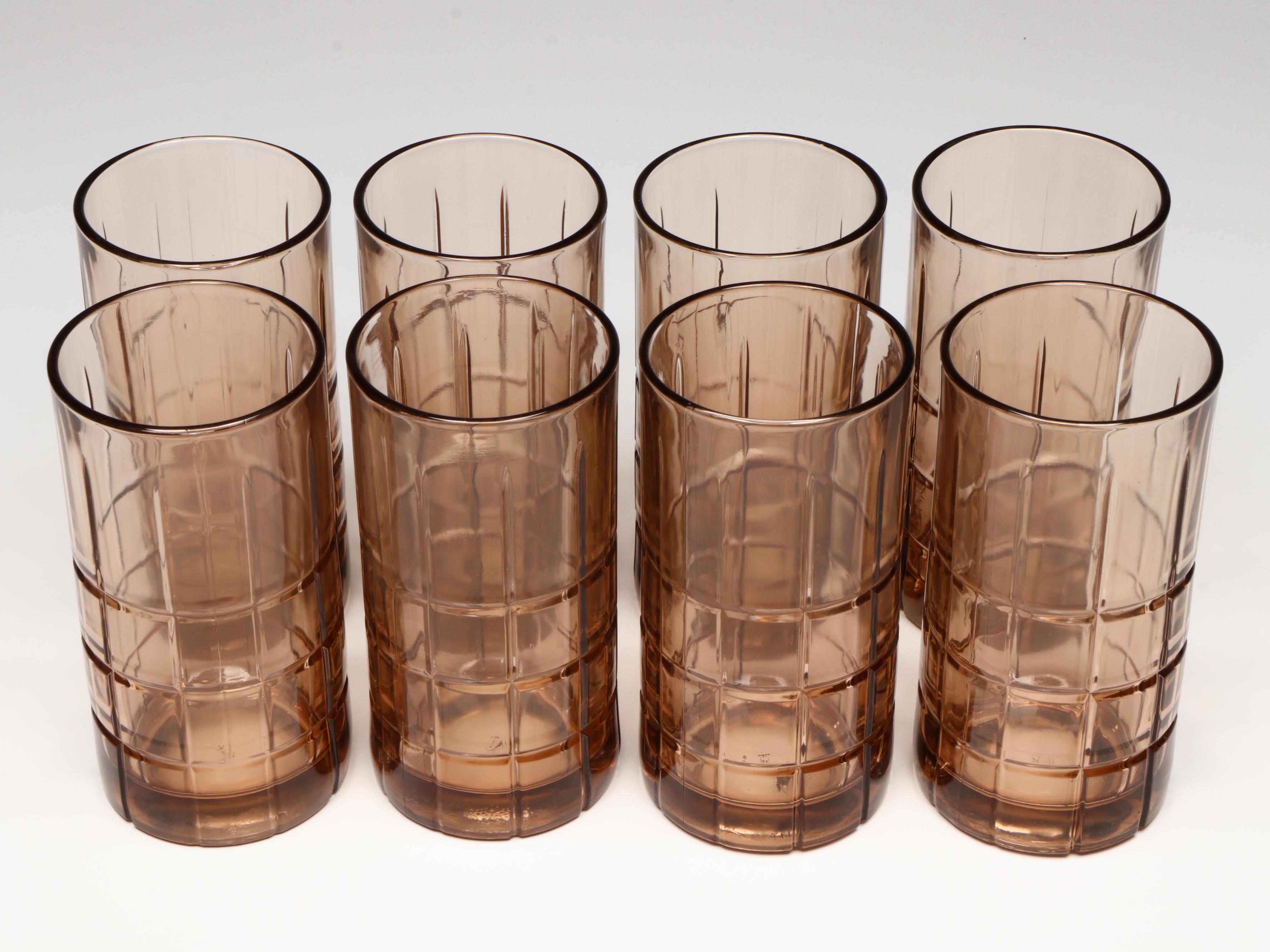 Anchor Hocking "Tartan Brown" Old Fashioned and Flat Tumblers