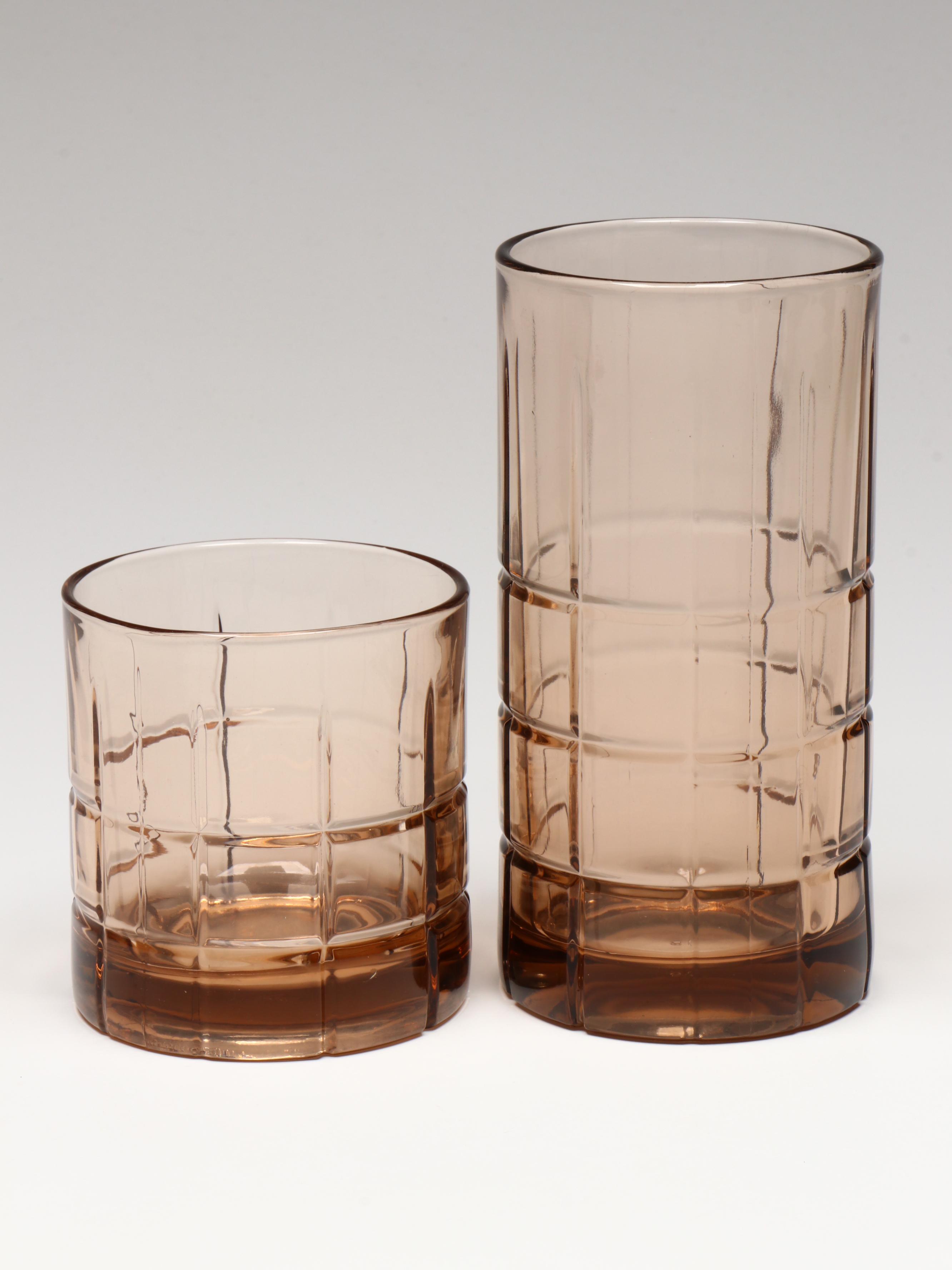 Anchor Hocking "Tartan Brown" Old Fashioned and Flat Tumblers