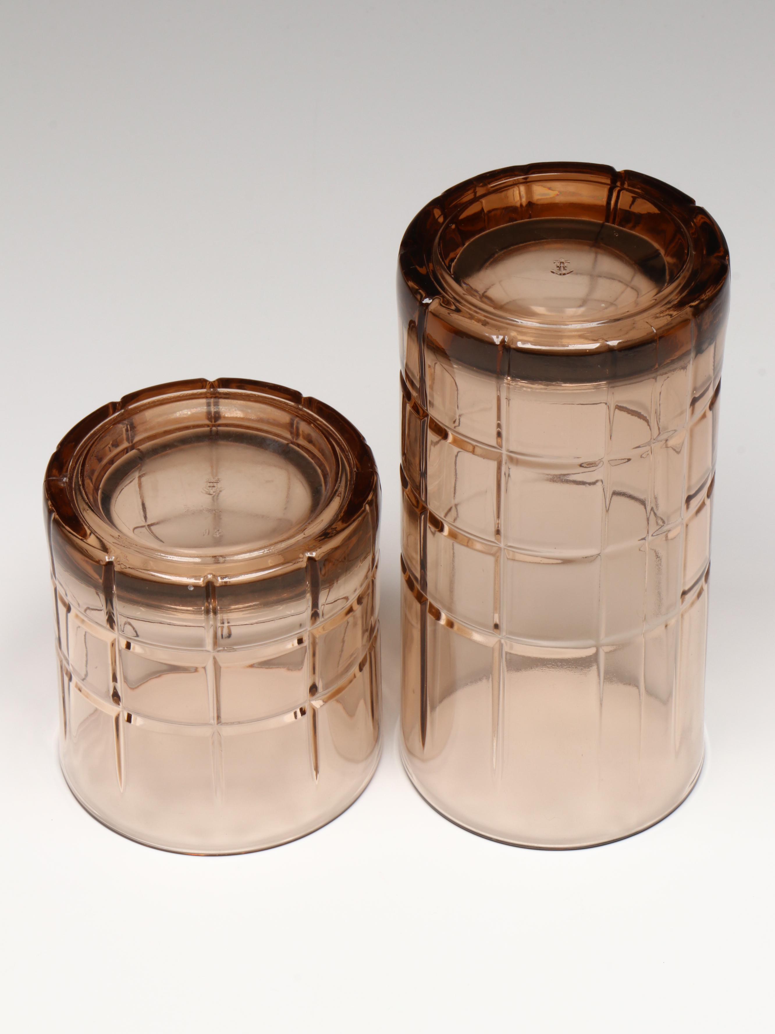 Anchor Hocking "Tartan Brown" Old Fashioned and Flat Tumblers