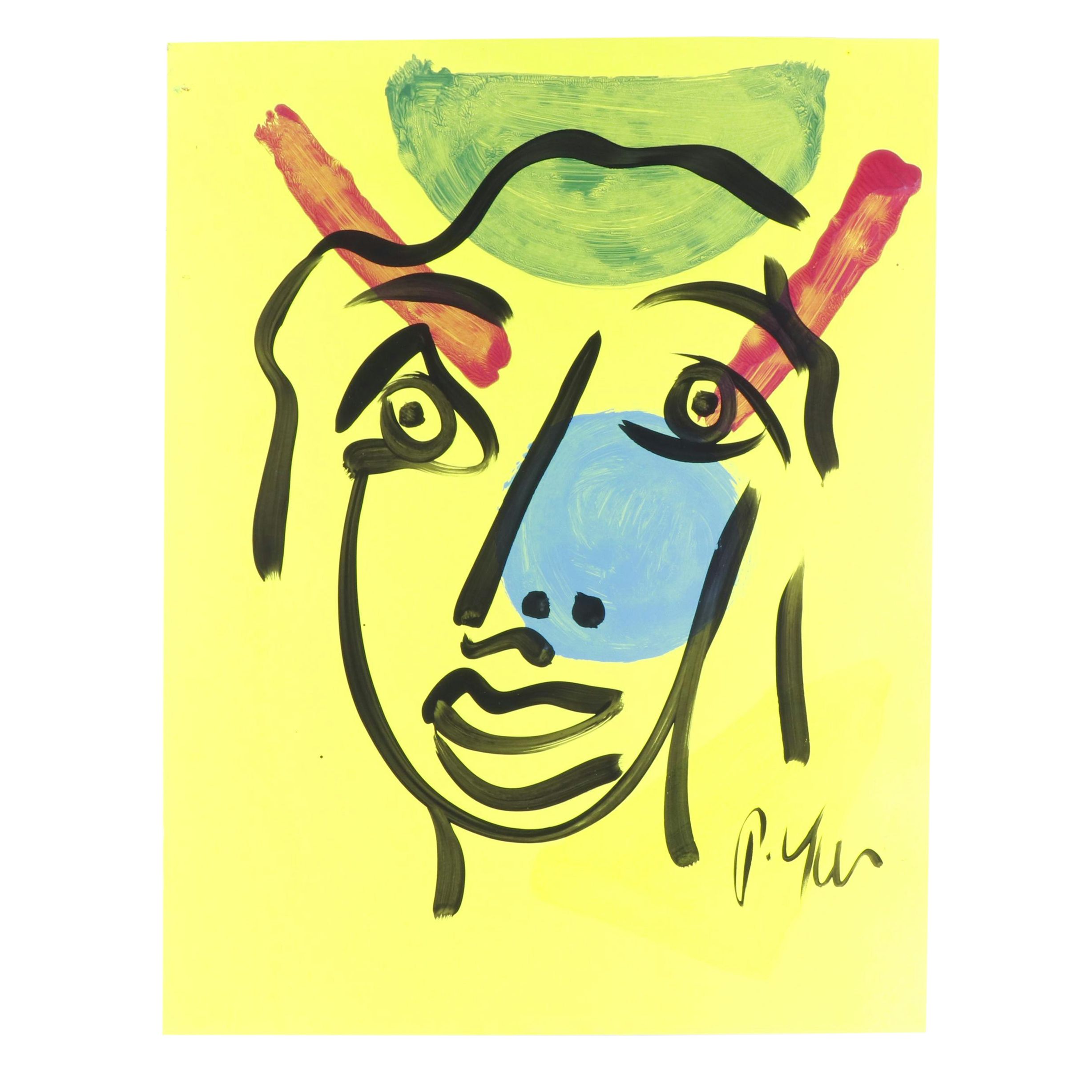 Peter Keil Yellow Abstract Portrait Composition Acrylic Painting