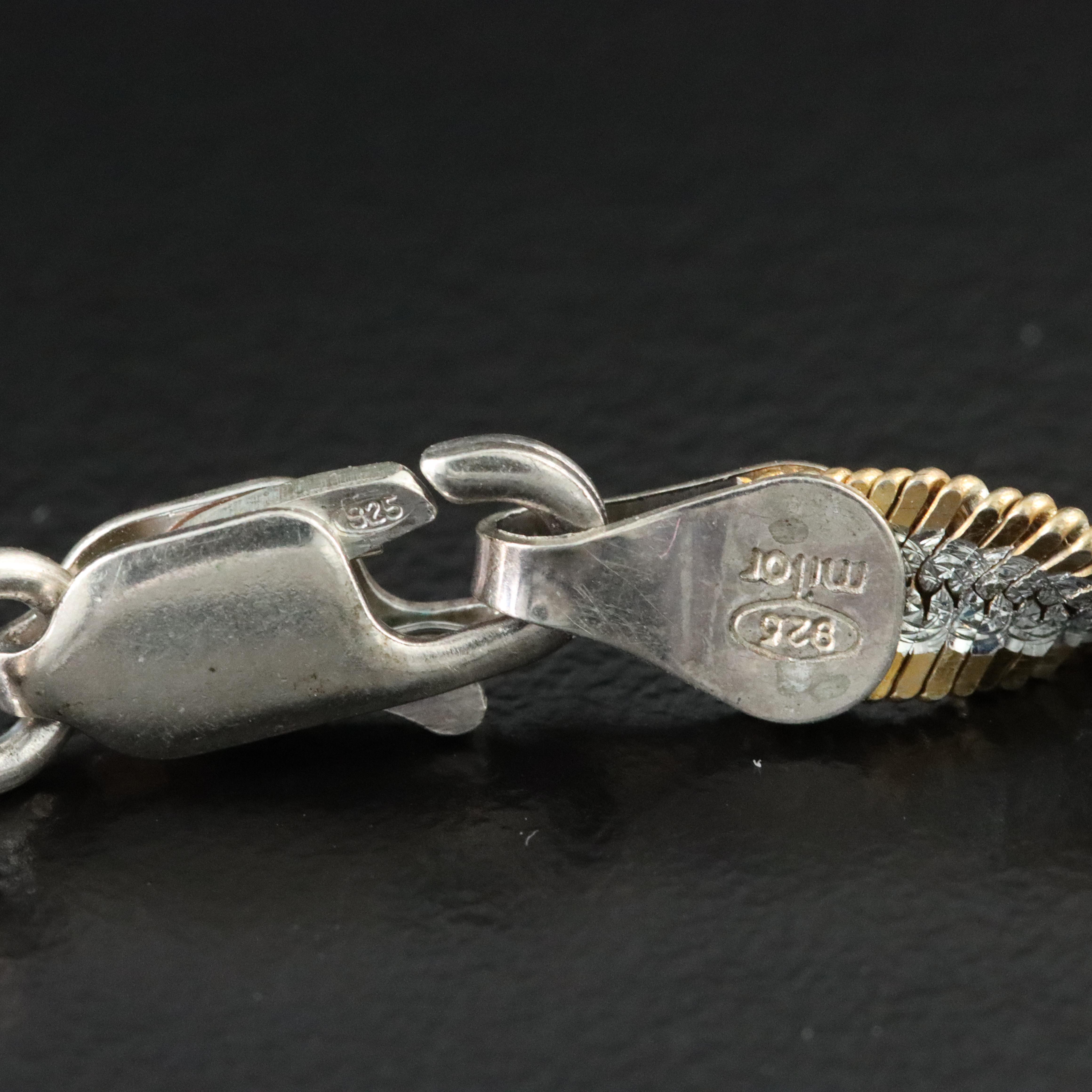 Milor Italian Sterling Two-Tone Sparkle Chain Necklace