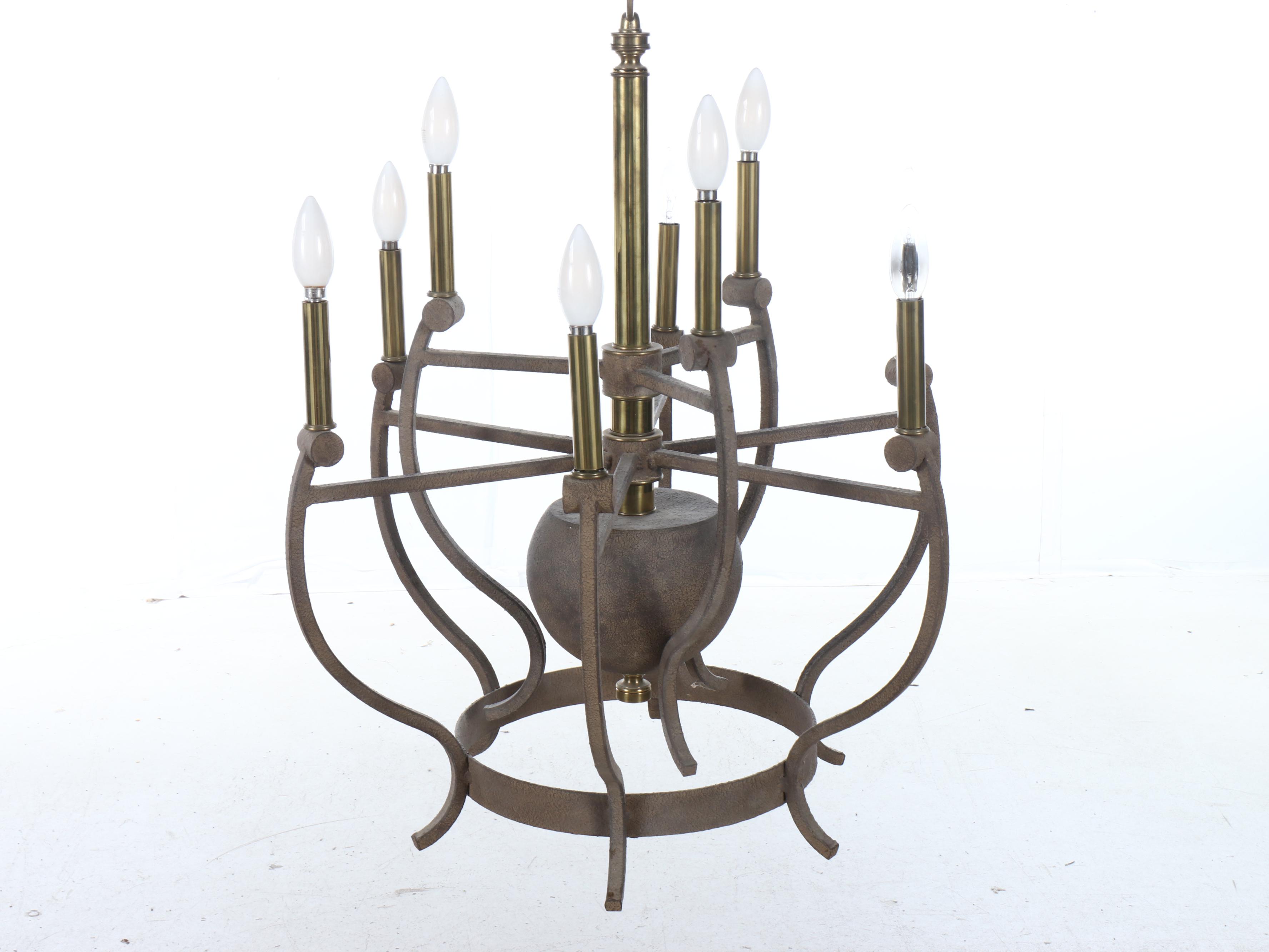 Contemporary Bronze Finish Nine-Arm Chandelier with Black Clip-On Shades