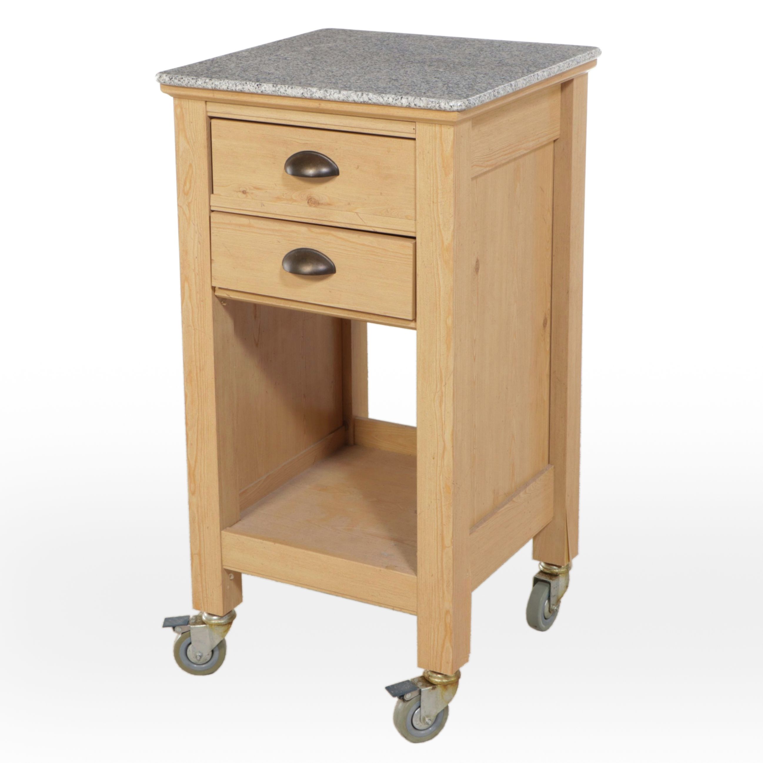 Contemporary Pine Side Cabinet on Casters with Granite Top