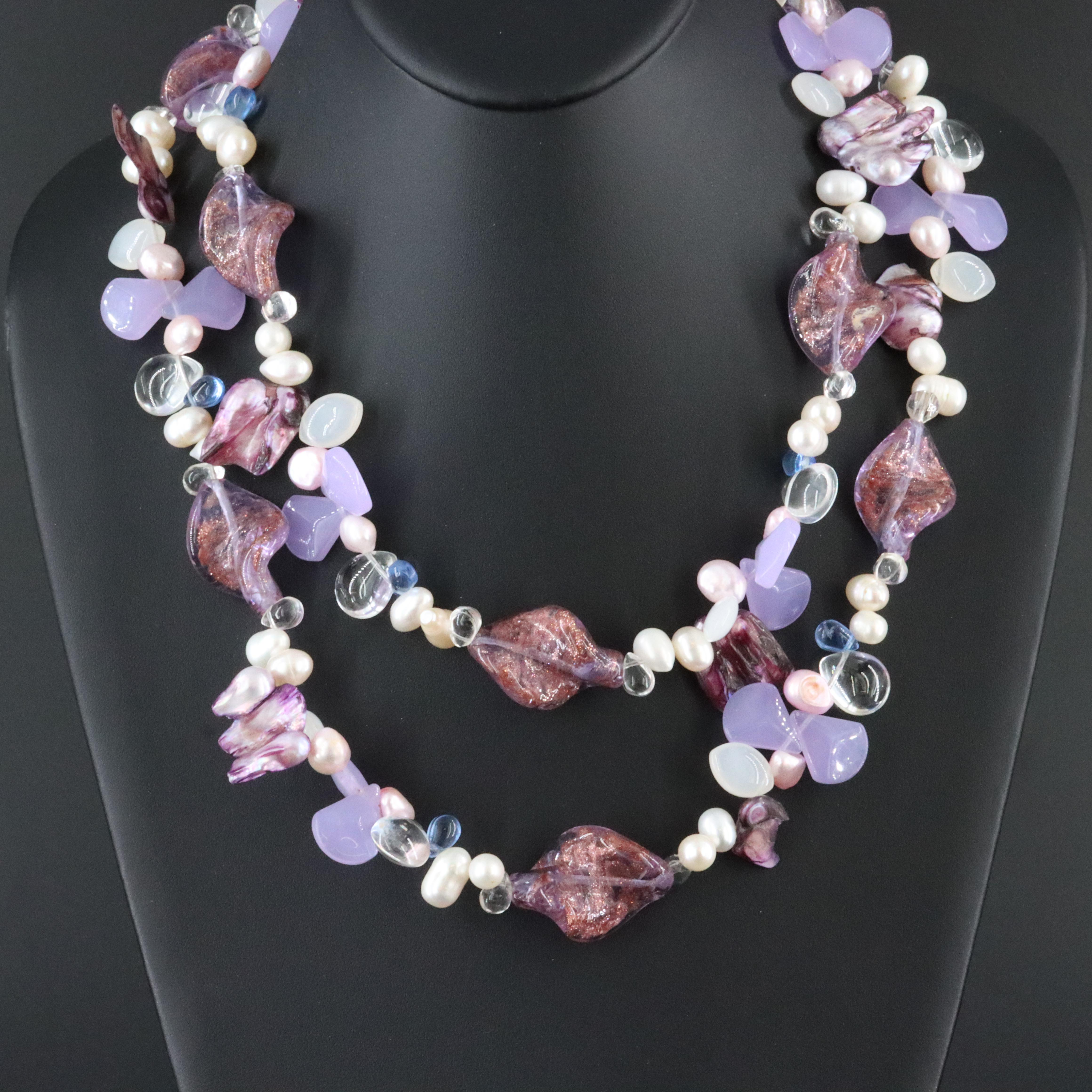 Pearl, Chalcedony, and Glass Necklace