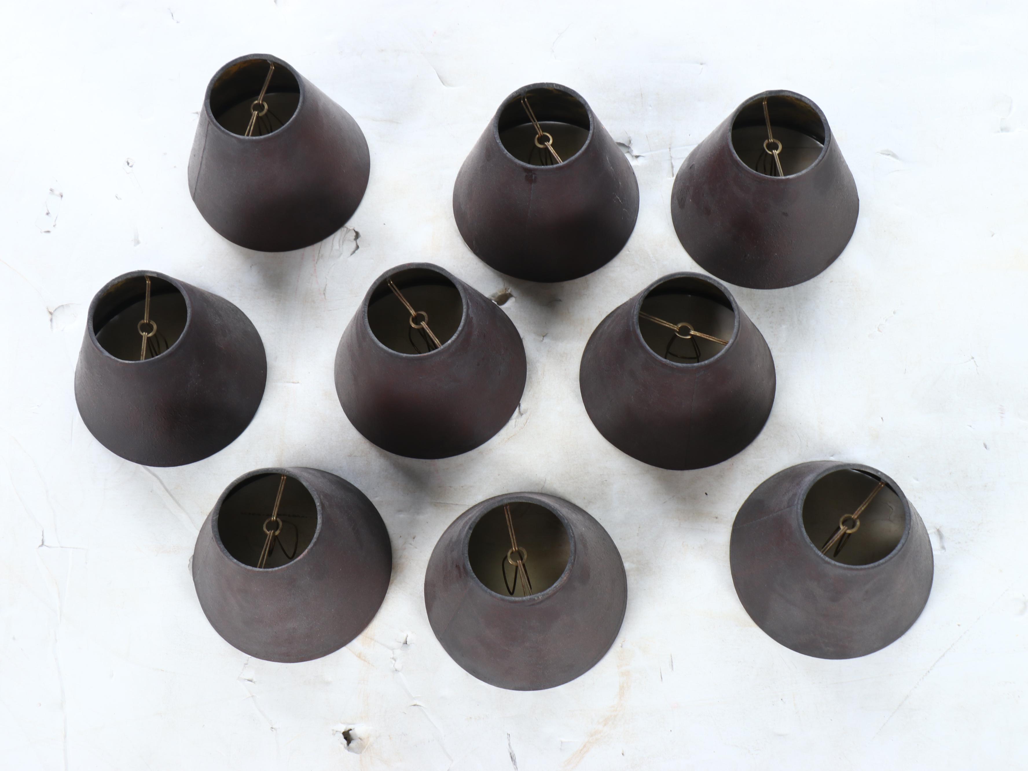 Contemporary Bronze Finish Nine-Arm Chandelier with Black Clip-On Shades