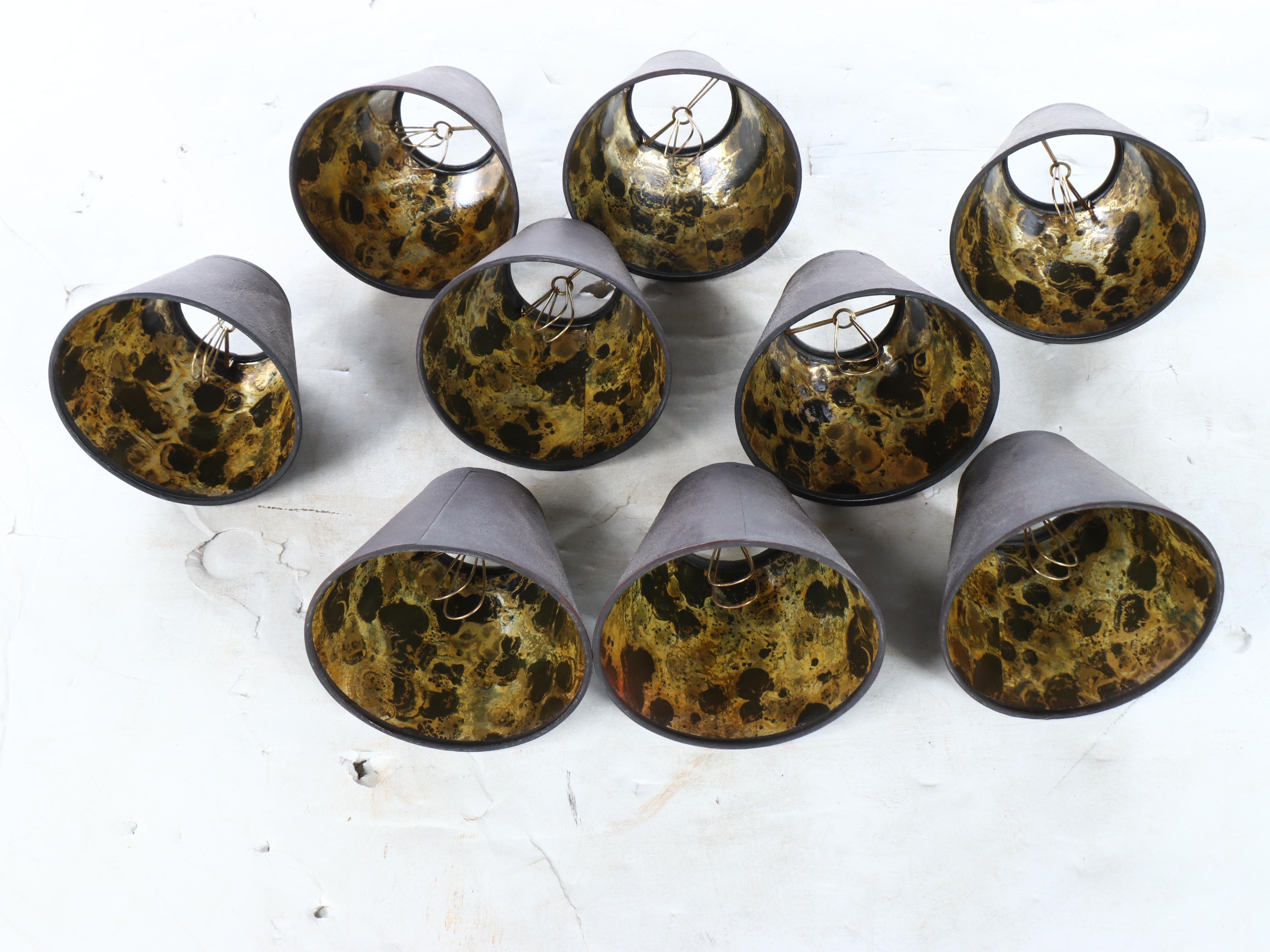 Contemporary Bronze Finish Nine-Arm Chandelier with Black Clip-On Shades