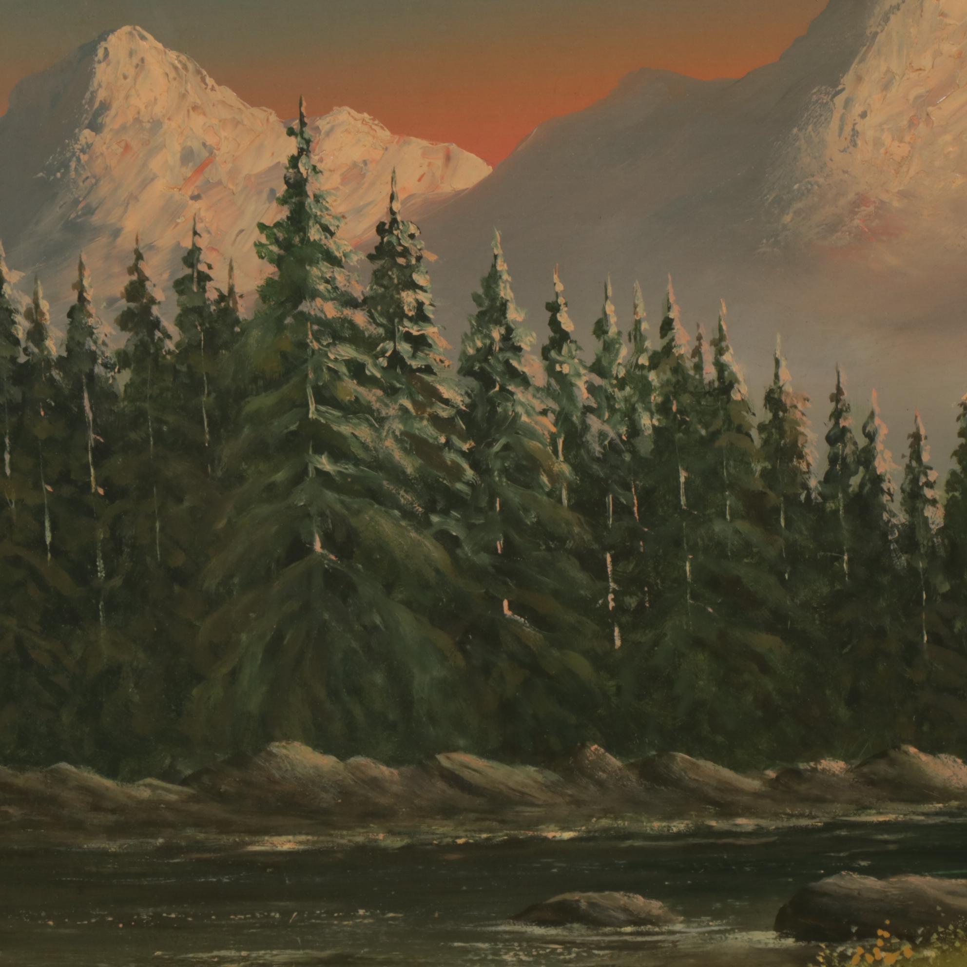 Horace Leonard Braunston Riverside Forest at Sunrise Landscape Oil Painting