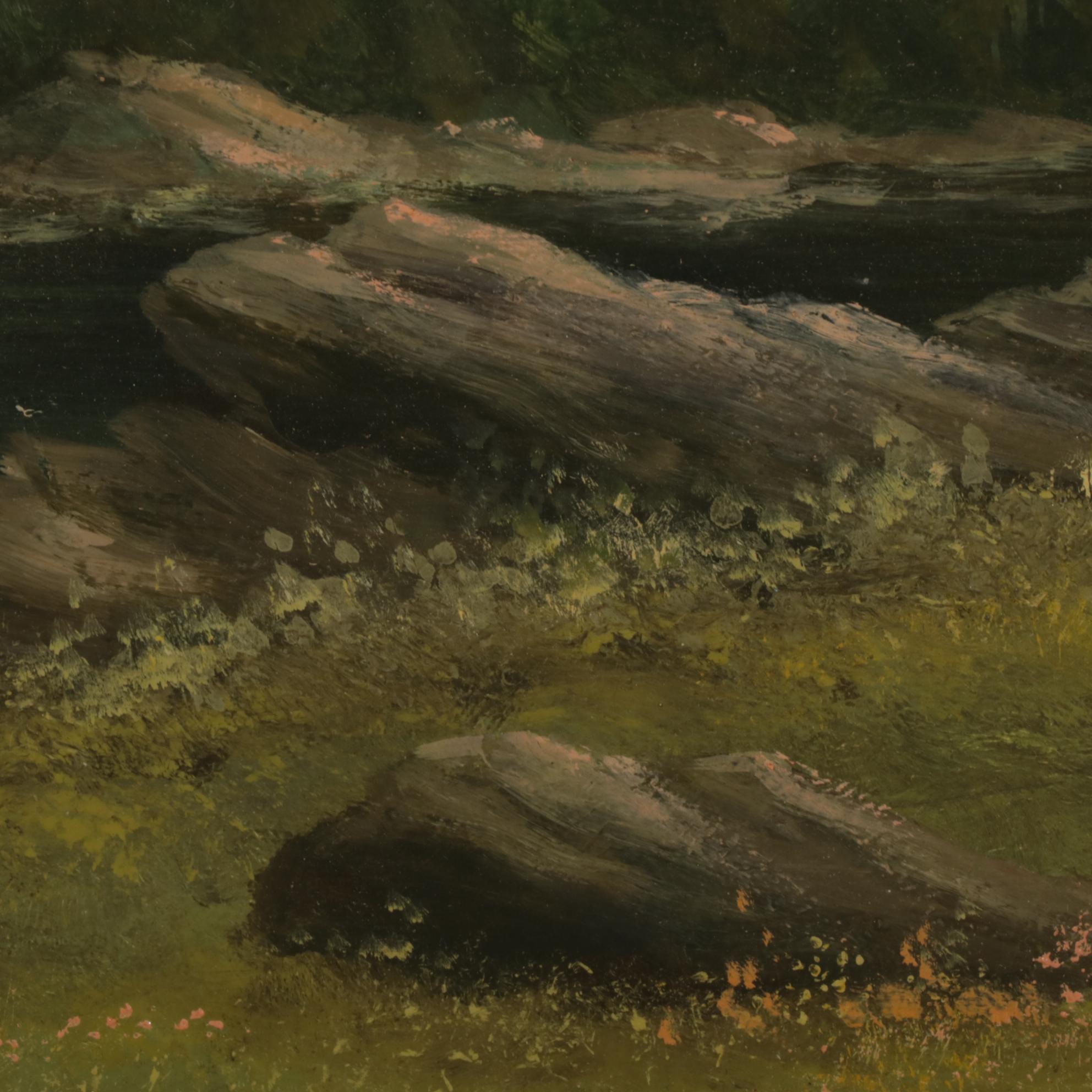 Horace Leonard Braunston Riverside Forest at Sunrise Landscape Oil Painting