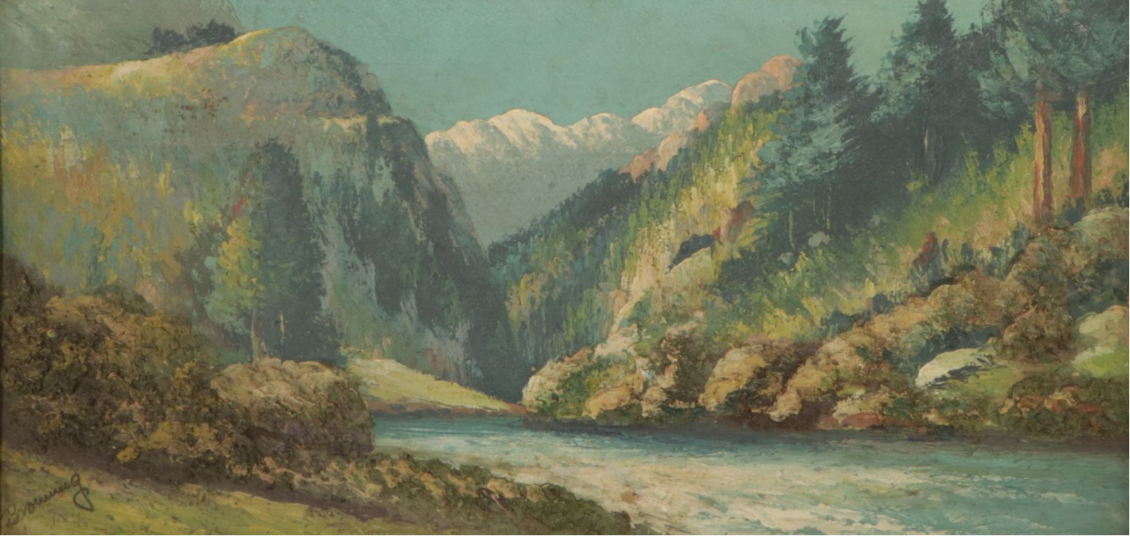 Browning Boreal Mountain Landscape Oil Painting, 1928