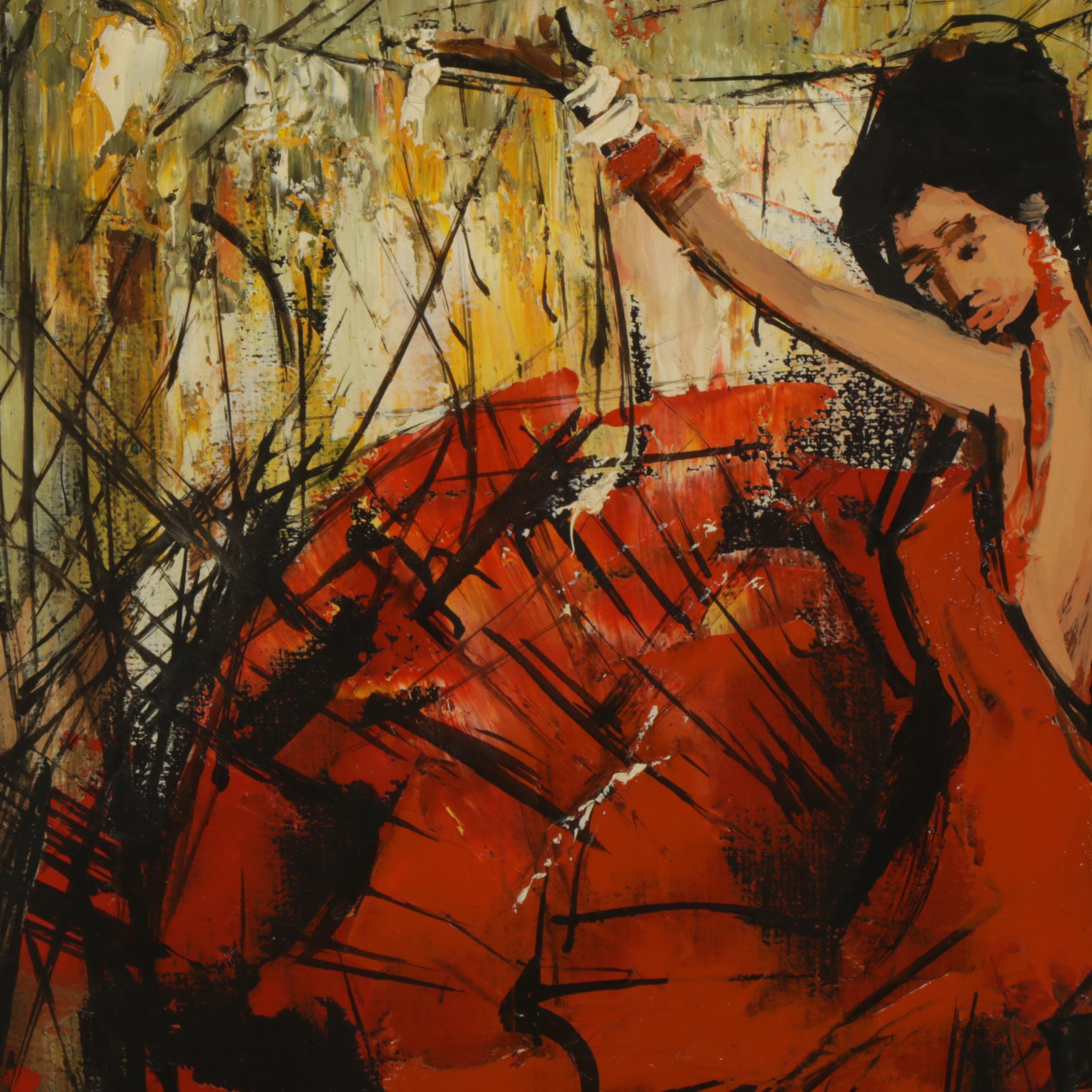 Ocana Flamenco Dancer Impasto Oil Painting, Mid to Late 20th Century
