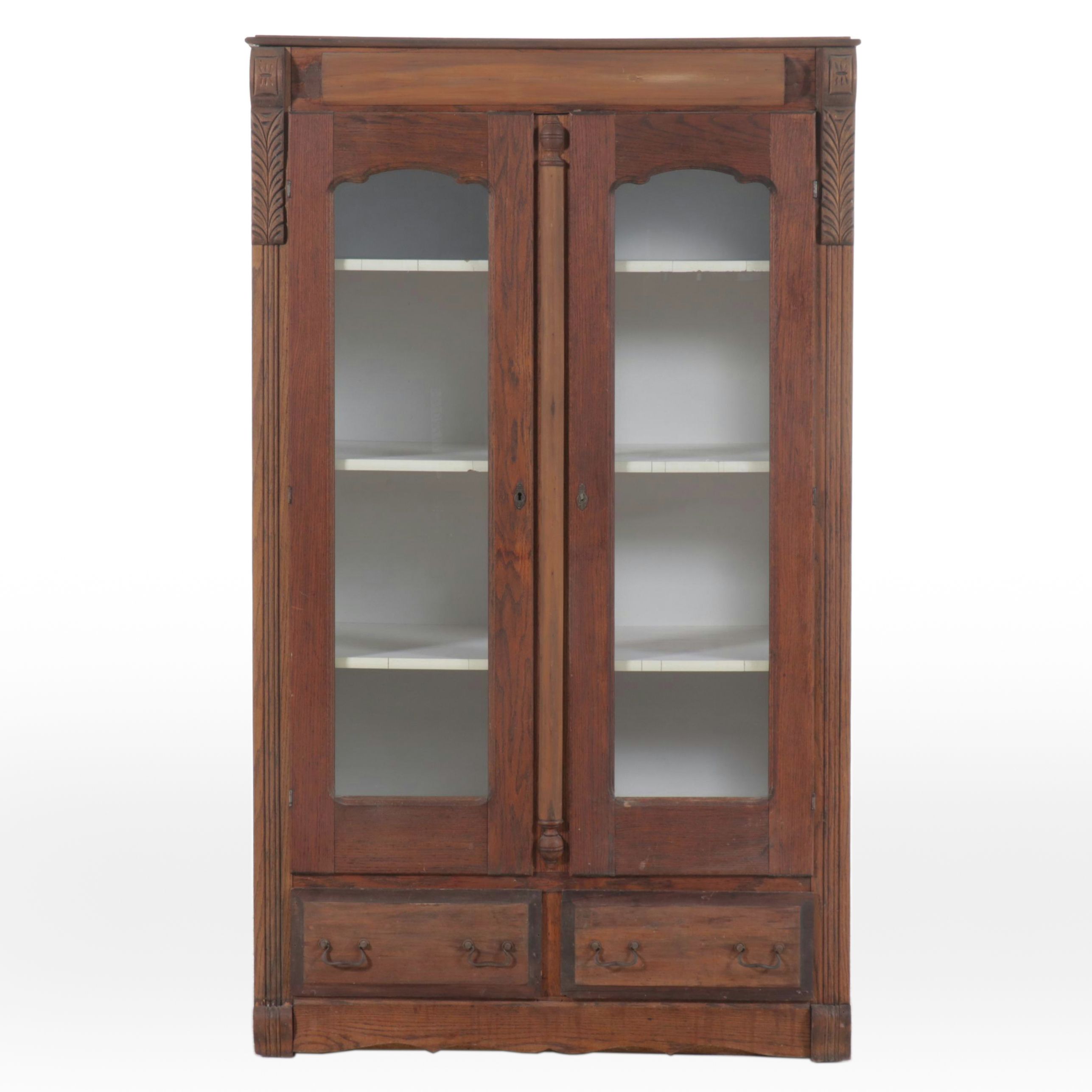 Victorian Style Carved Oak China Cabinet