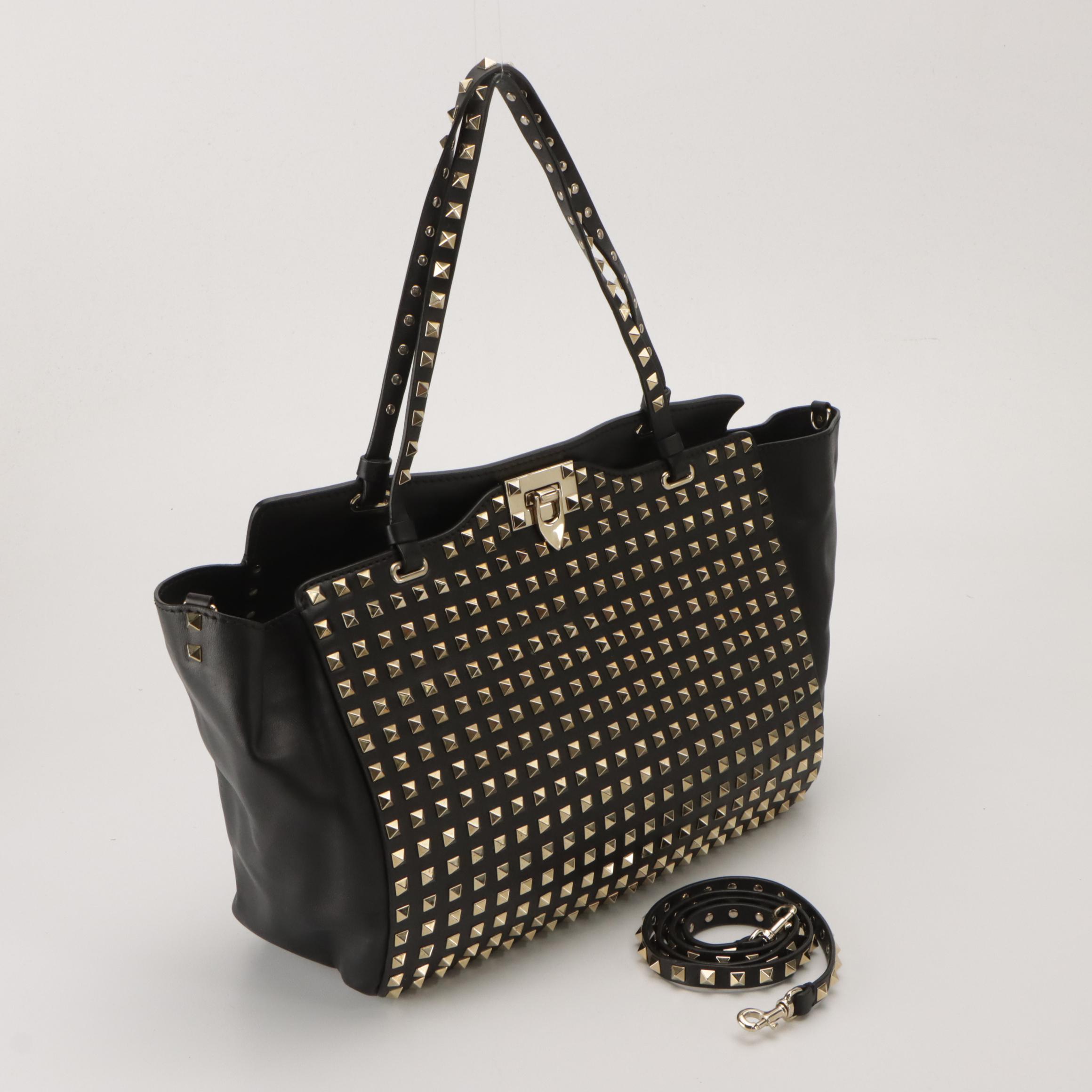 Valentino Garavani All Over Rockstud Two Way Tote in Black Calfskin Leather