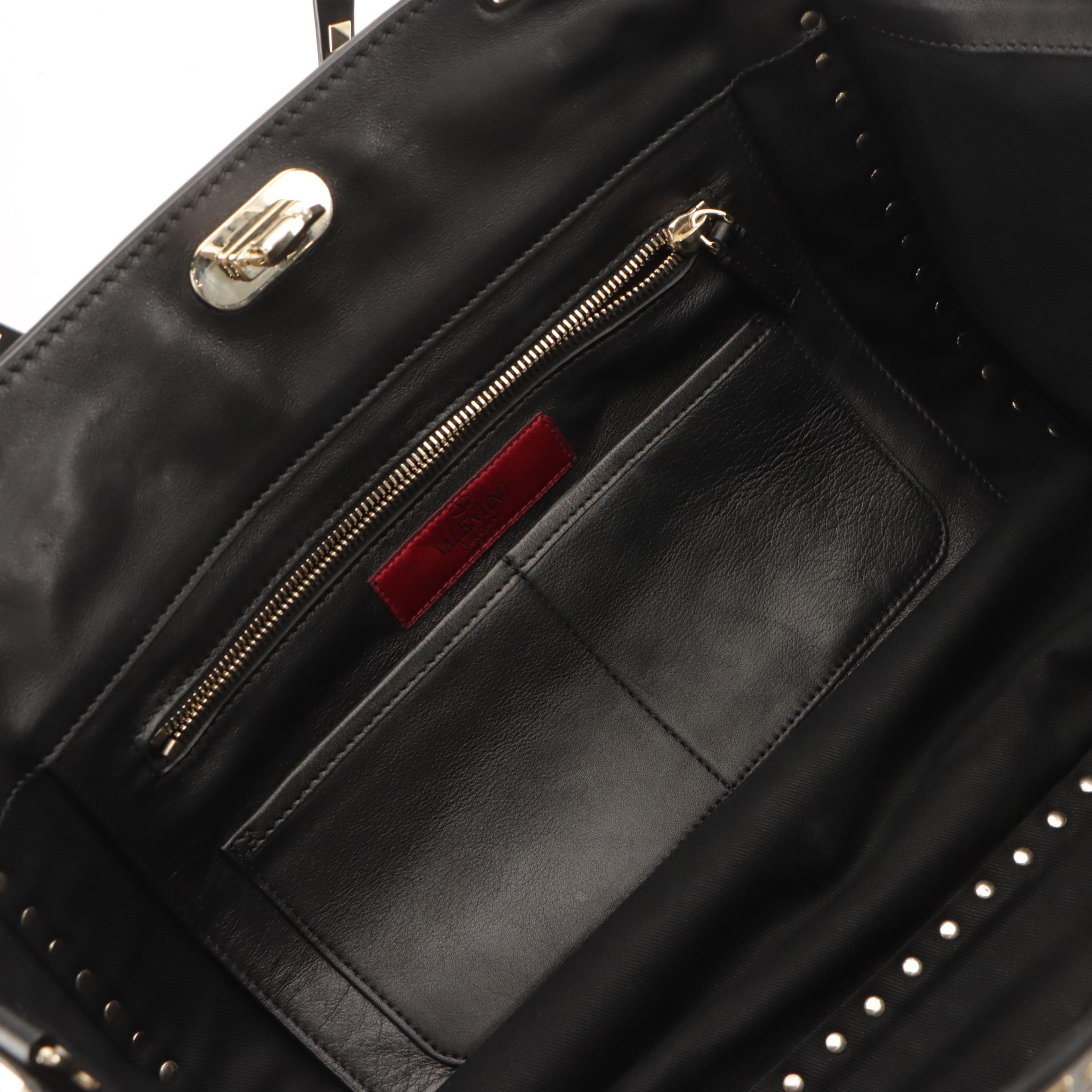 Valentino Garavani All Over Rockstud Two Way Tote in Black Calfskin Leather