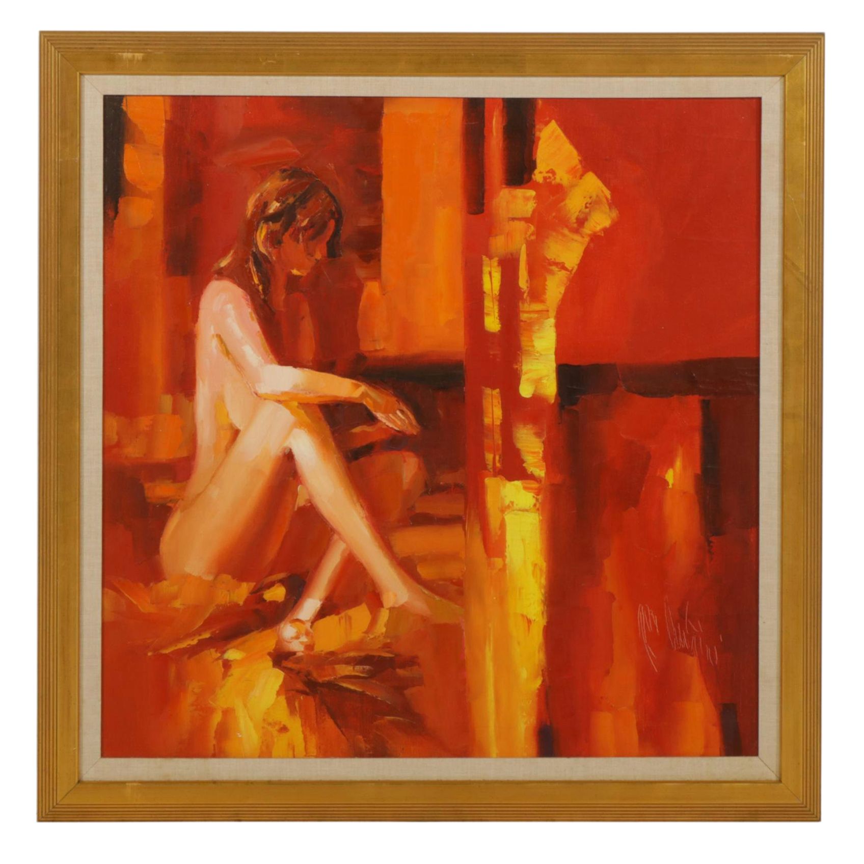Roy Hustin Portrait of Sitting Woman Impasto Oil Painting, Late 20th Century