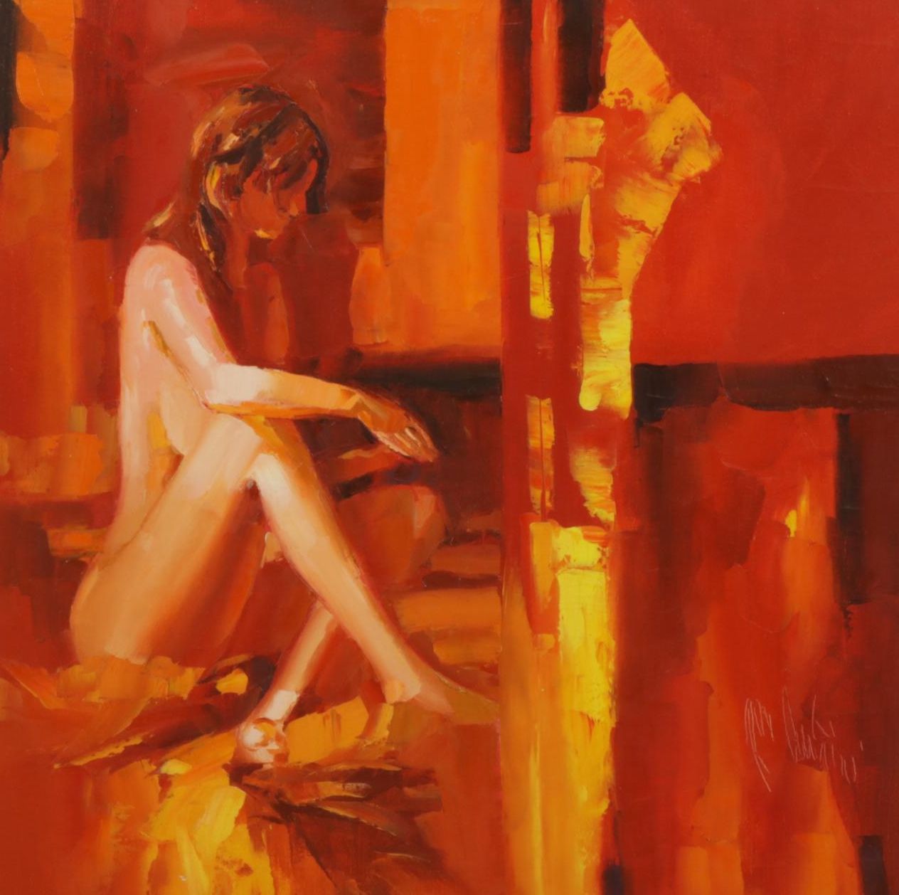 Roy Hustin Portrait of Sitting Woman Impasto Oil Painting, Late 20th Century