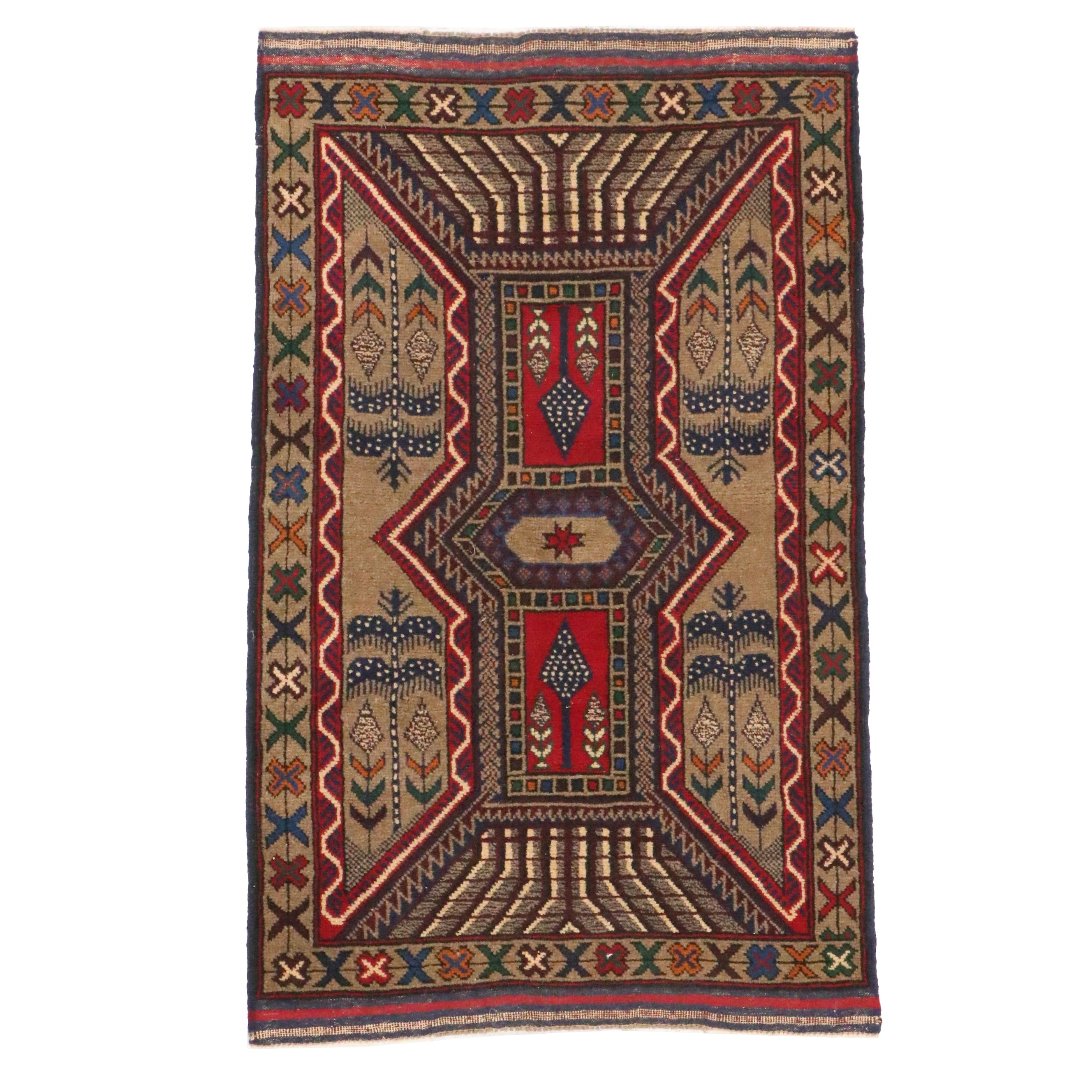 2'9 x 4'6 Hand-Knotted Afghan Baluch Accent Rug