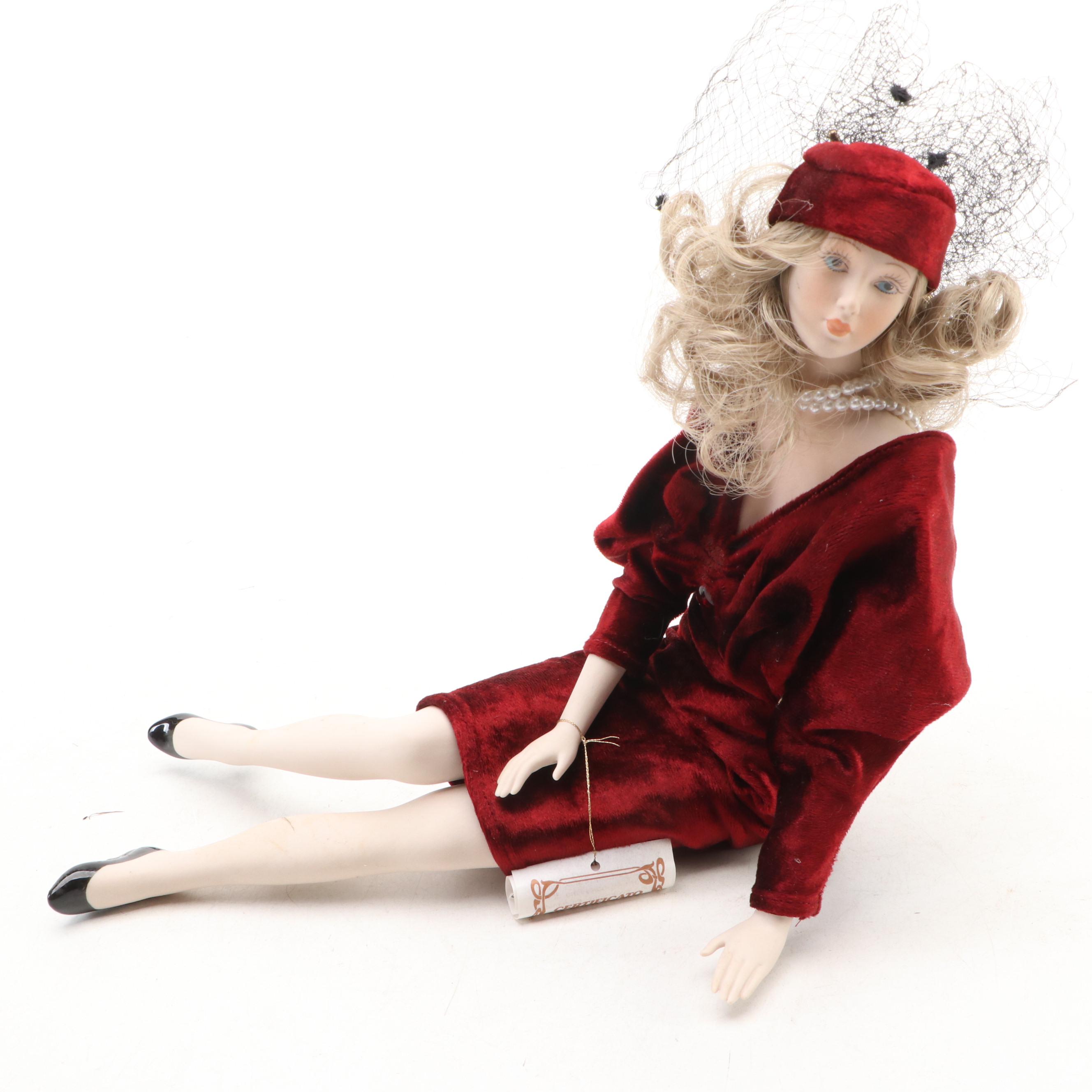 Limited Edition Porcelain Jazz Age Styled and Other Seated Doll