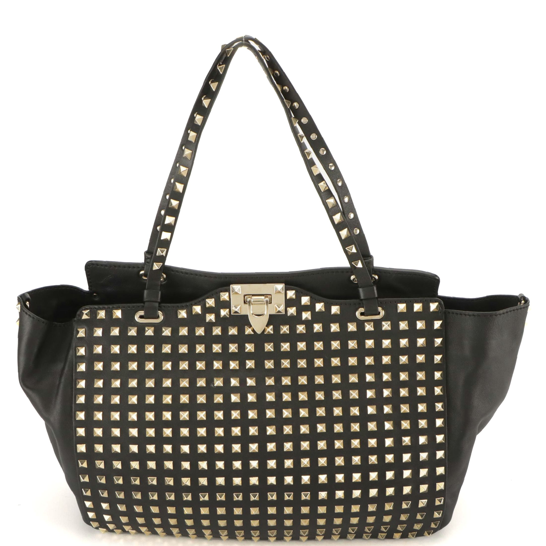 Valentino Garavani All Over Rockstud Two Way Tote in Black Calfskin Leather