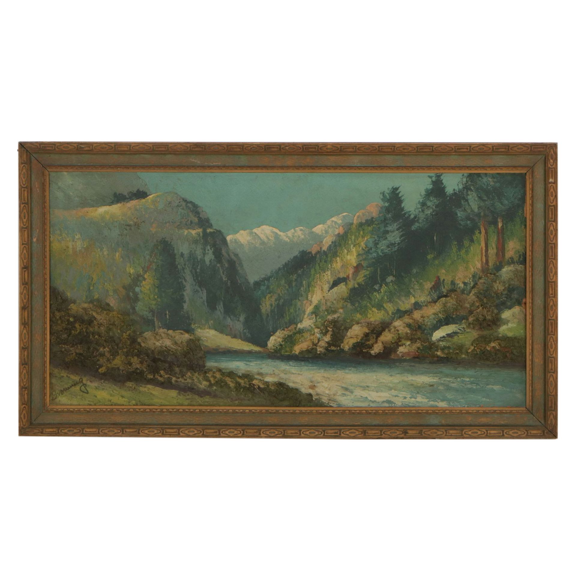 Browning Boreal Mountain Landscape Oil Painting, 1928