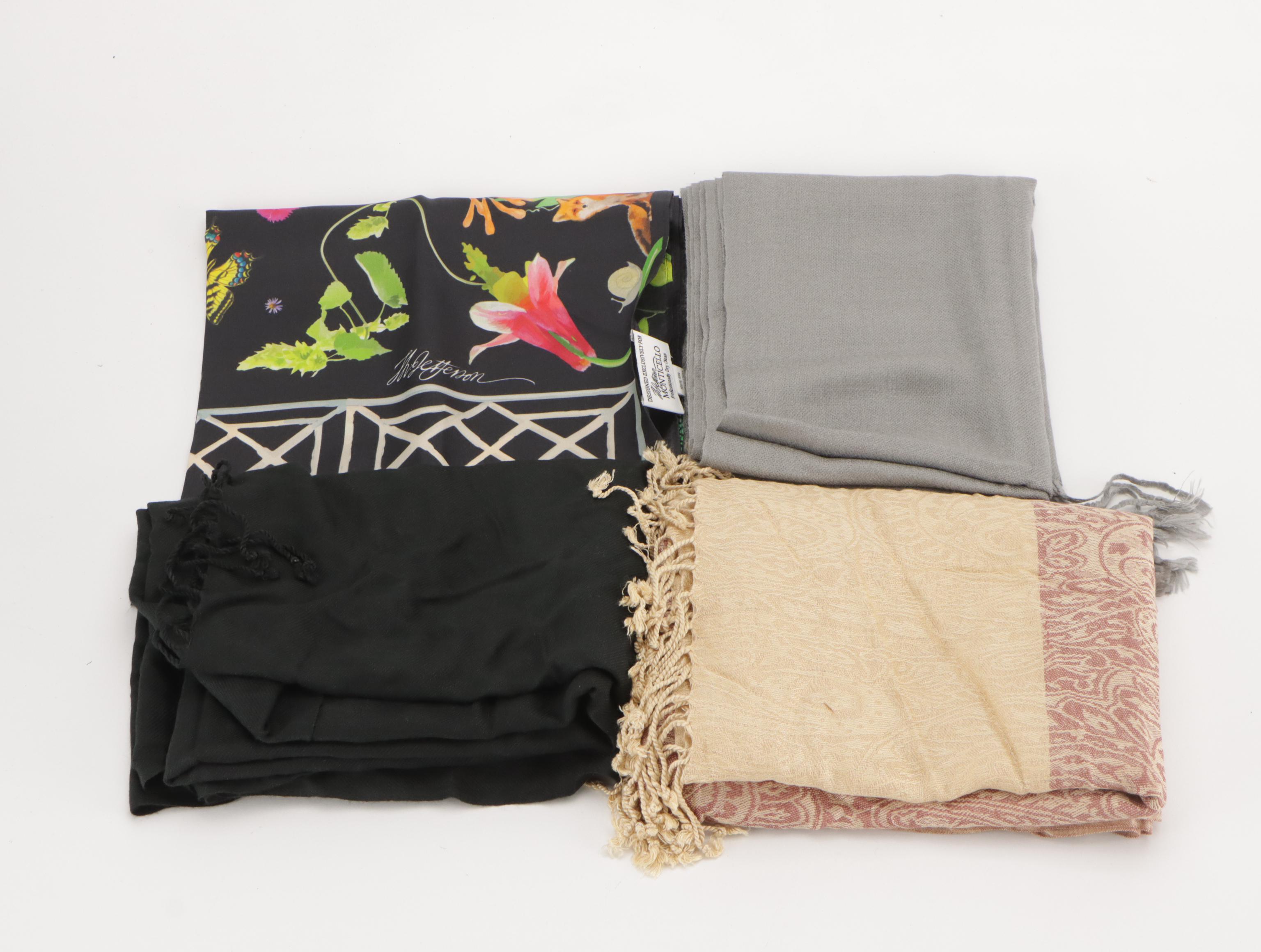 Pashmina Shawls, Cashmere/Silk Fringe Scarf and Monticello Printed Silk Scarf