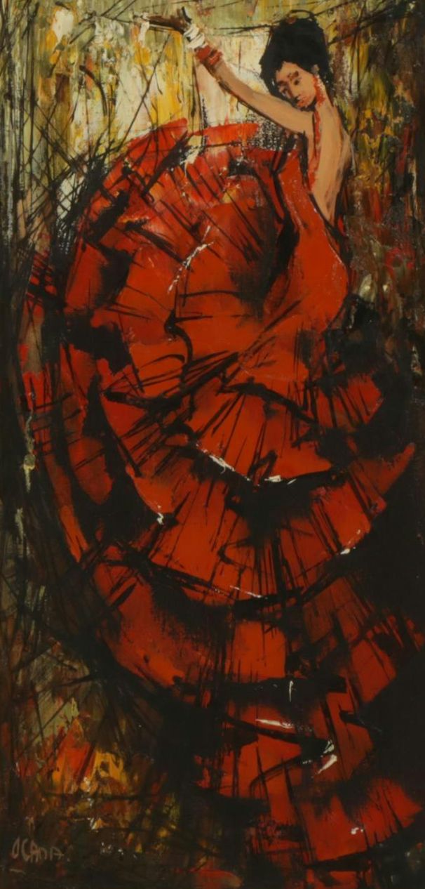 Ocana Flamenco Dancer Impasto Oil Painting, Mid to Late 20th Century