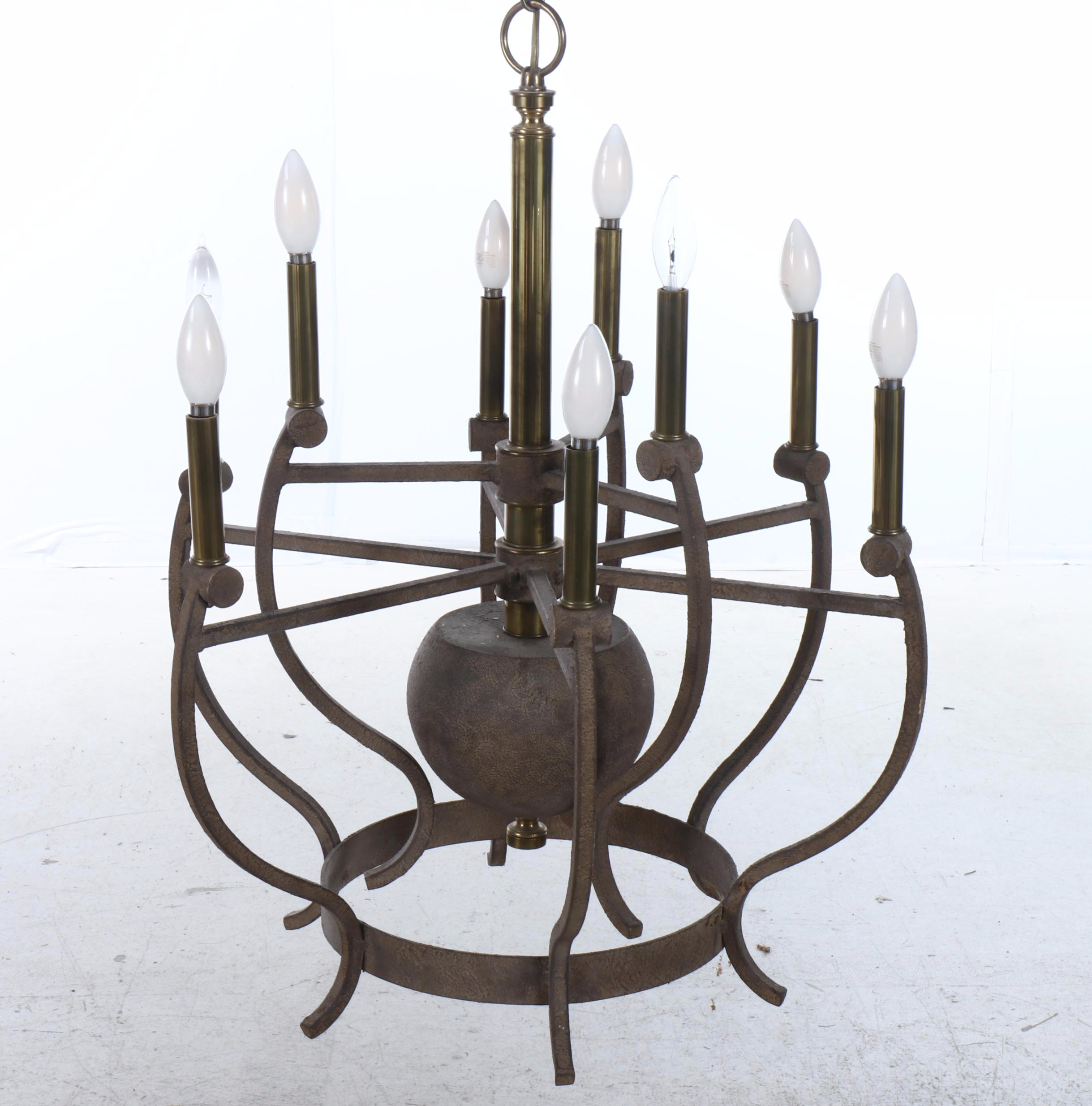 Contemporary Bronze Finish Nine-Arm Chandelier with Black Clip-On Shades