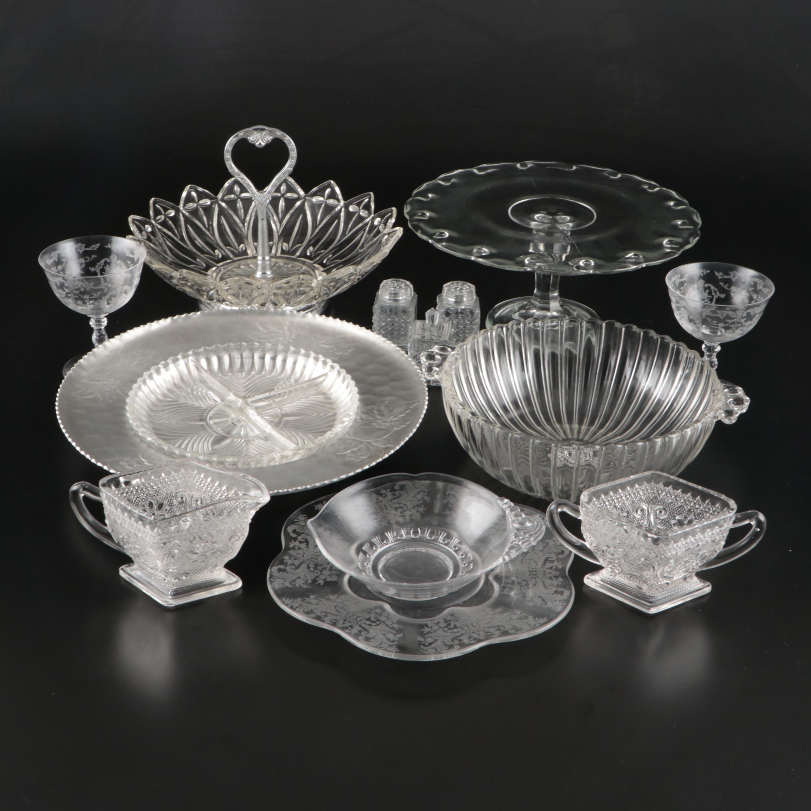 Fostoria "Coronet" Bowl with Other Glass Tableware and Accessories