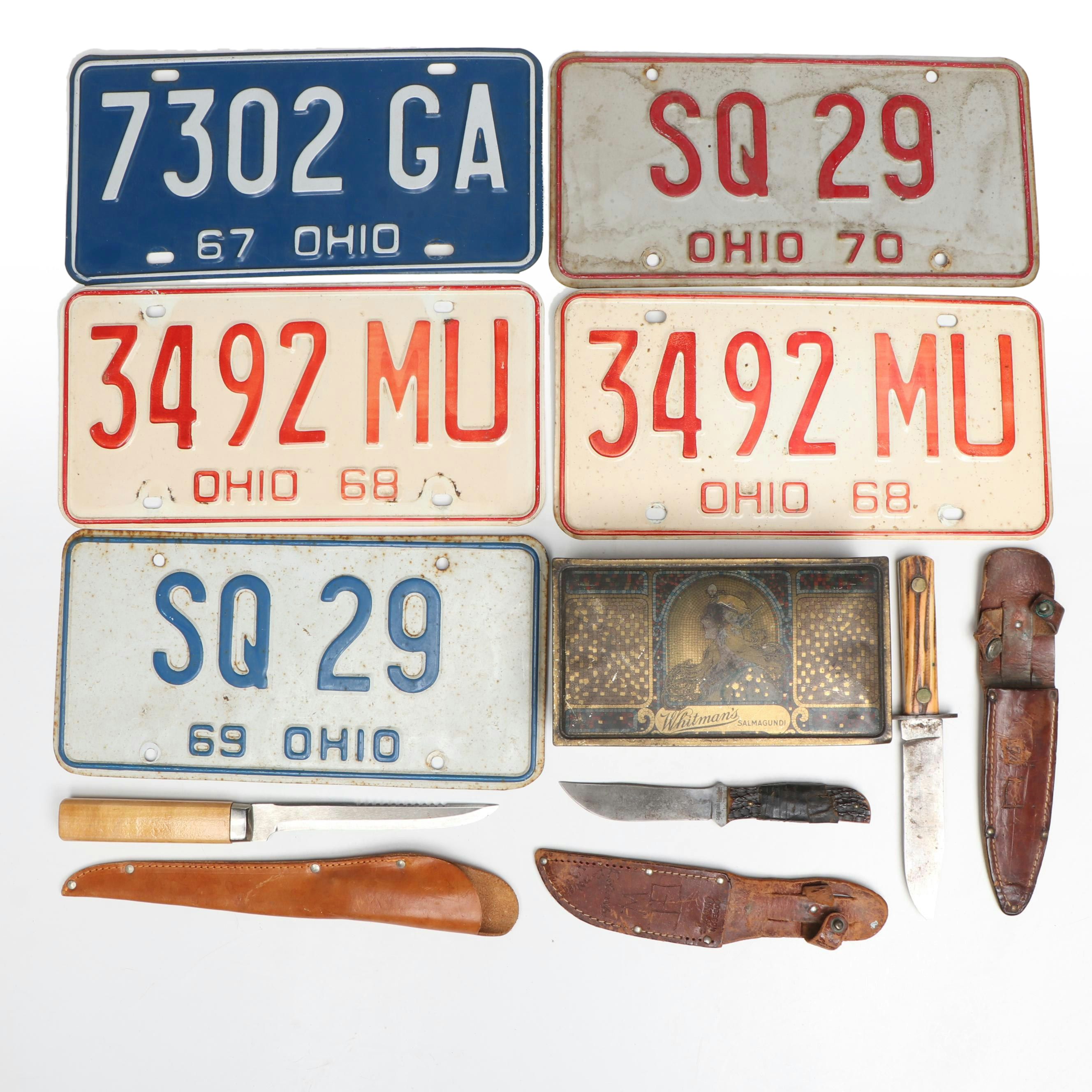 Robeson and More Knives, Whitman's Metal Chocolate Tin, and Ohio License Plates