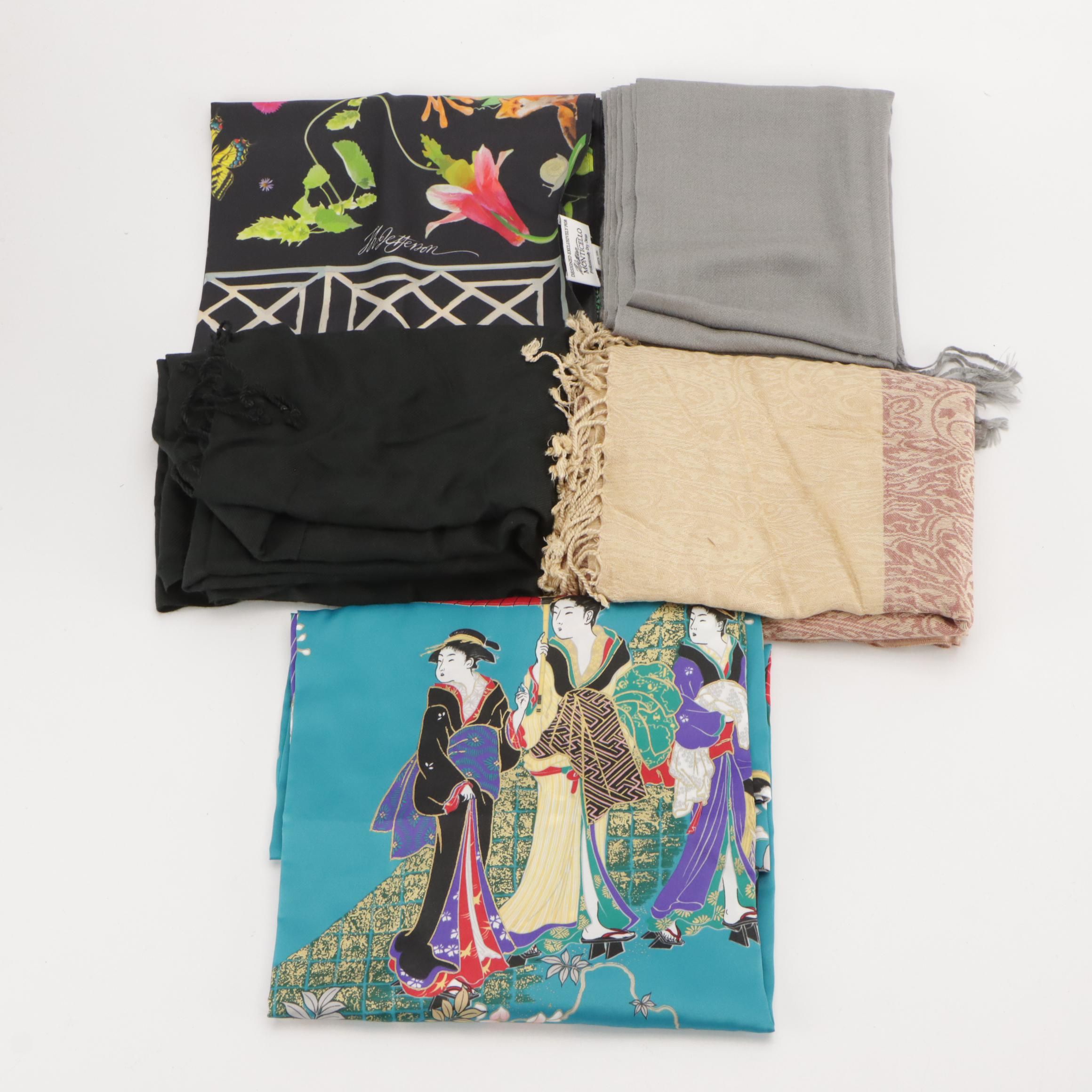 Pashmina Shawls, Cashmere/Silk Fringe Scarf and Monticello Printed Silk Scarf