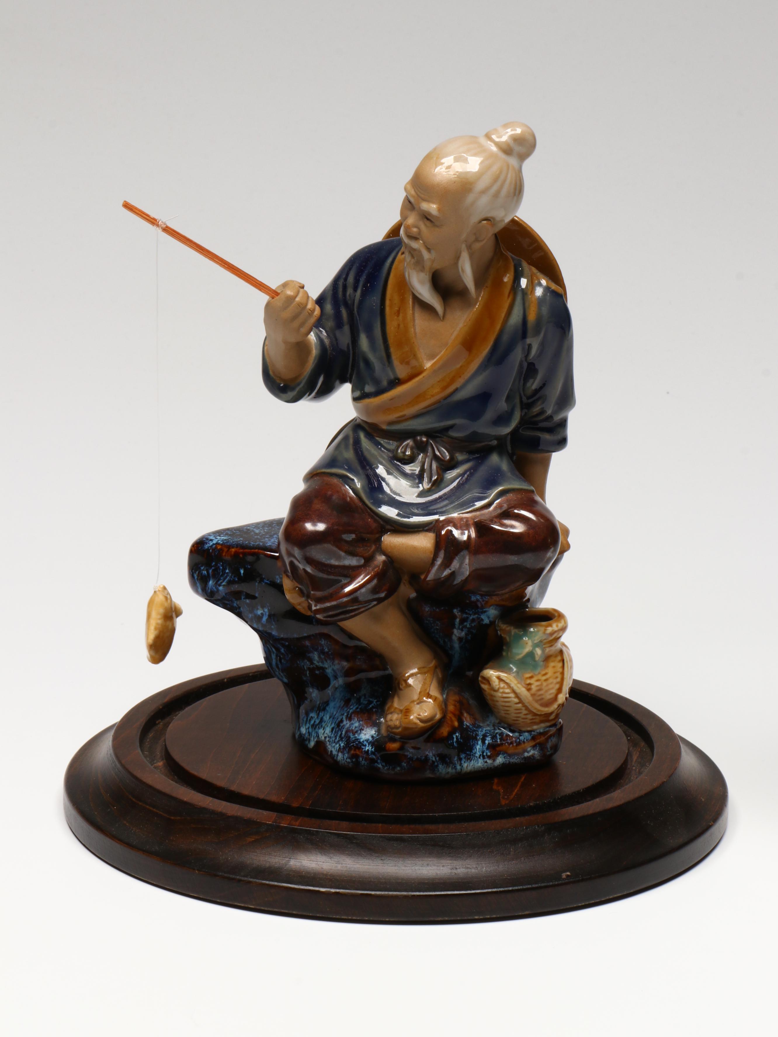 Japanese Geta with Chinese Ceramic Fisherman and Other East Asian Décor