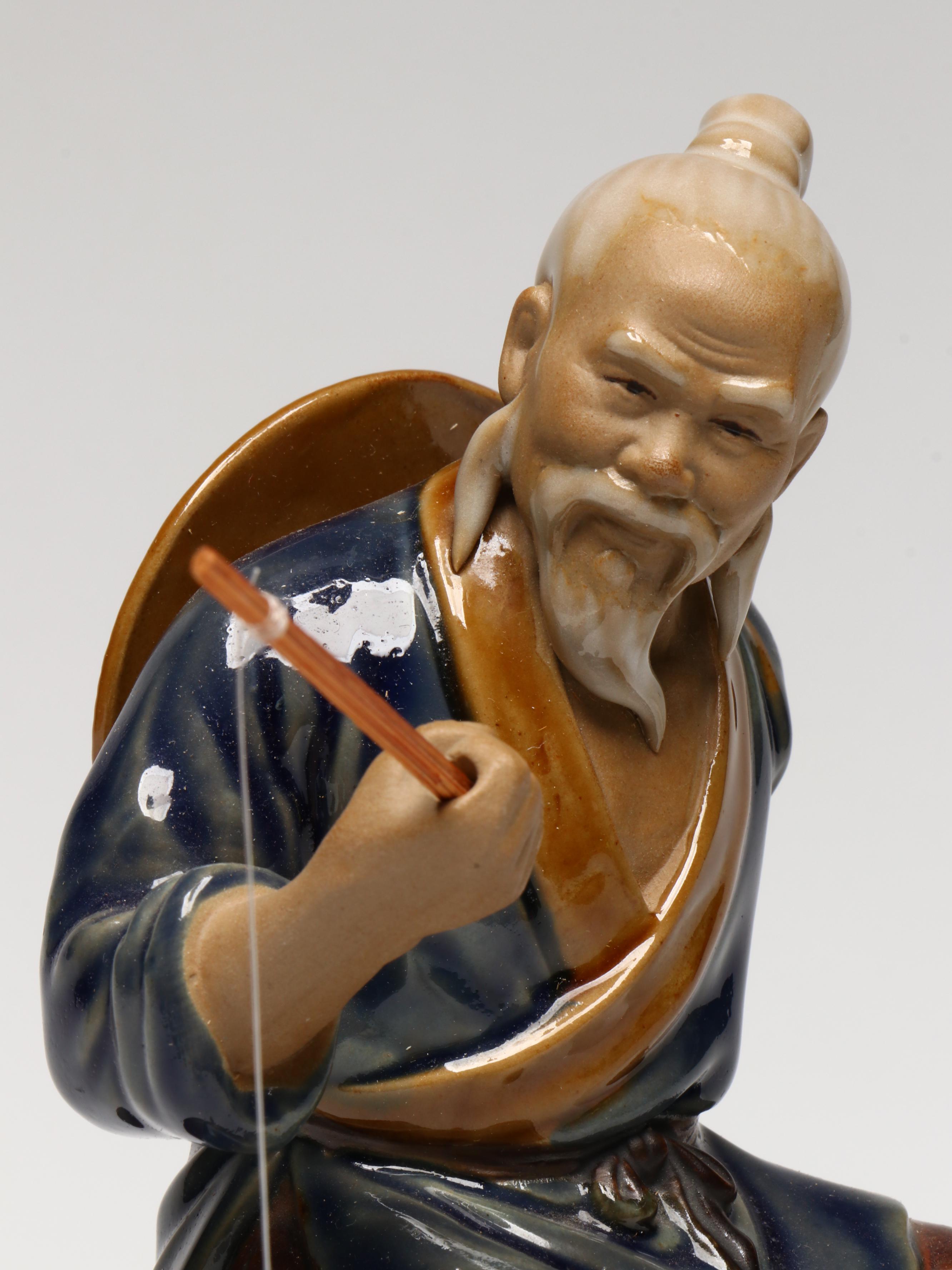 Japanese Geta with Chinese Ceramic Fisherman and Other East Asian Décor