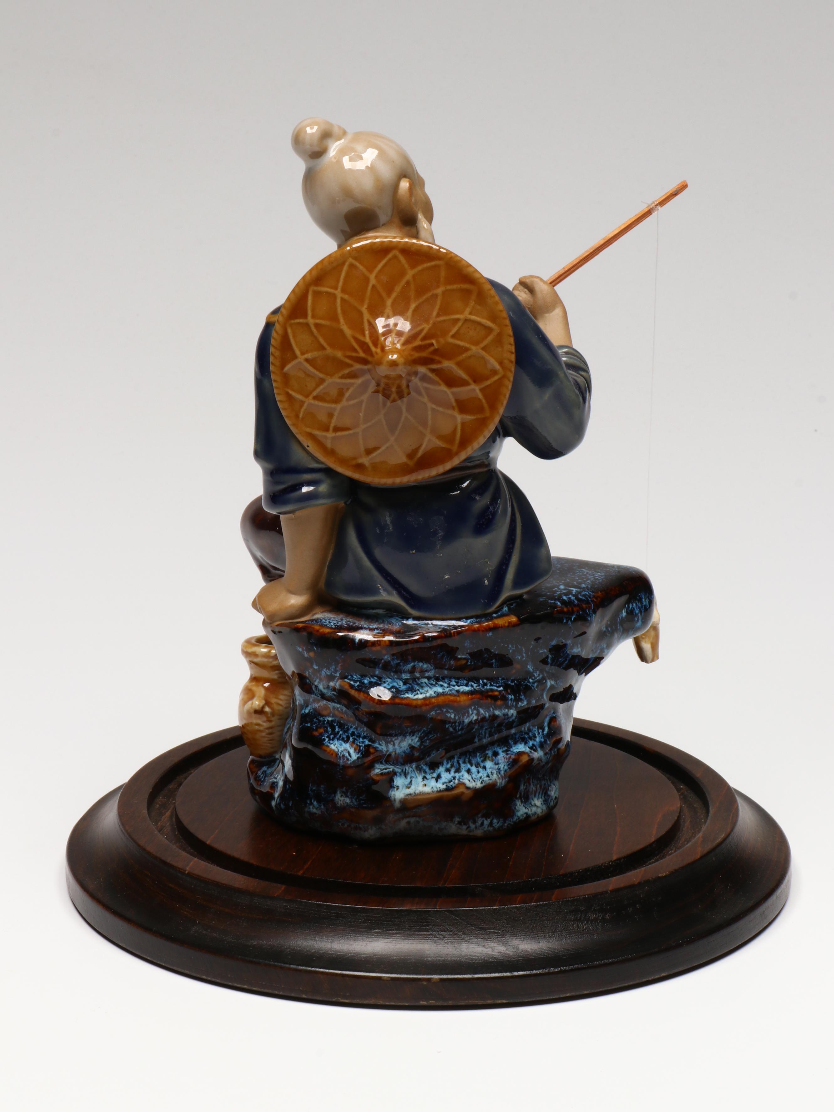 Japanese Geta with Chinese Ceramic Fisherman and Other East Asian Décor