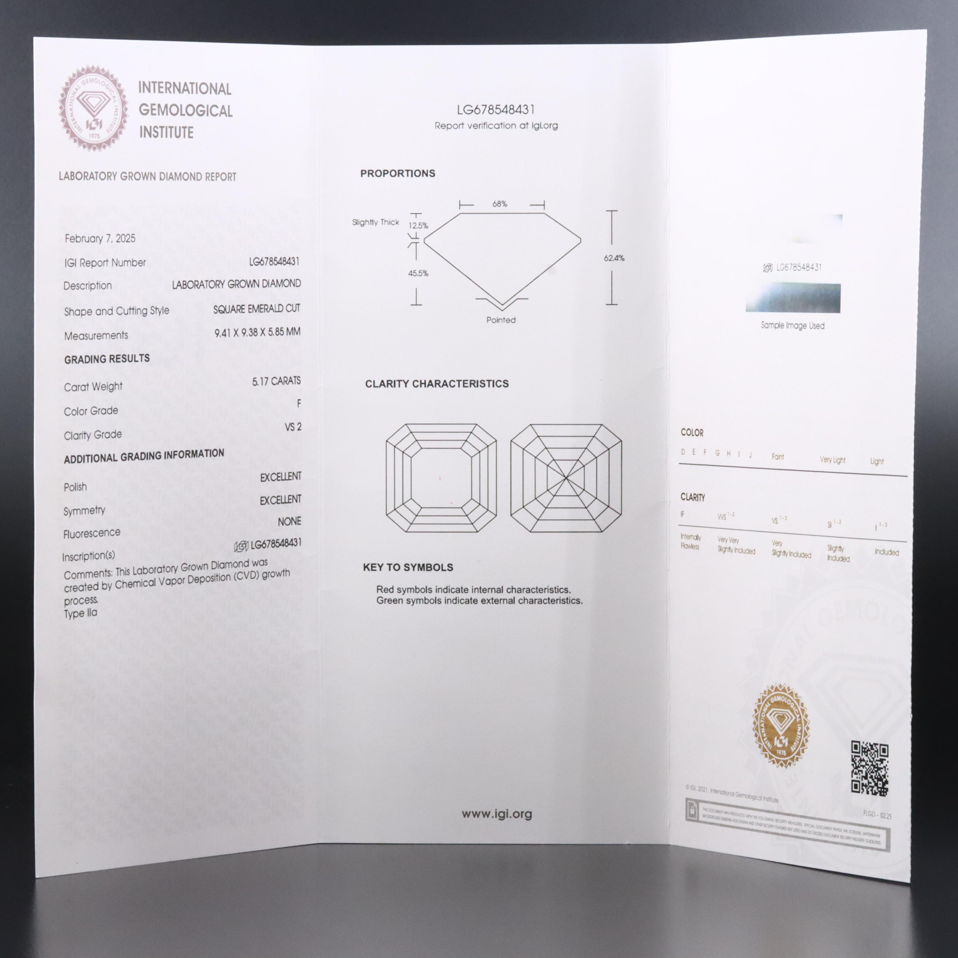 Platinum 5.17 CT Lab Grown Diamond with IGI Report