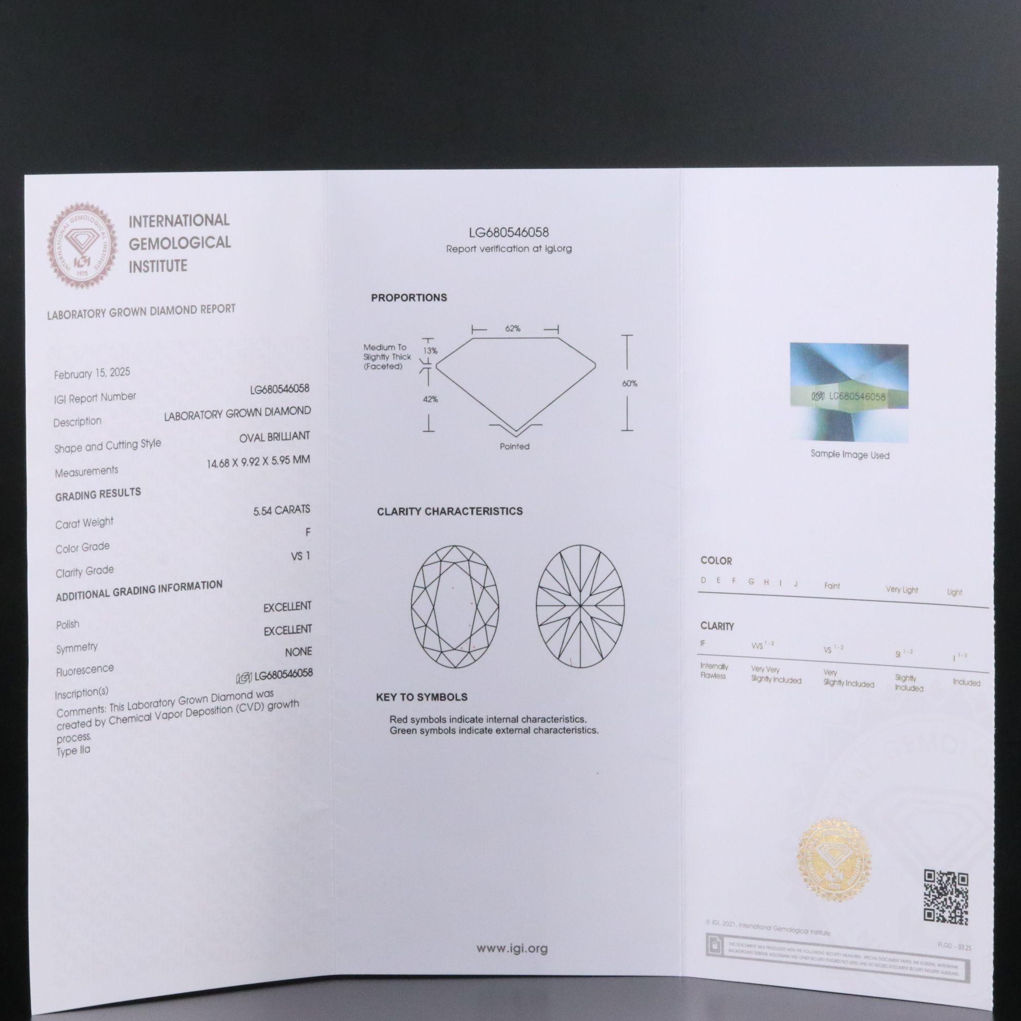 Platinum 5.54 CT Lab Grown Diamond with IGI Report