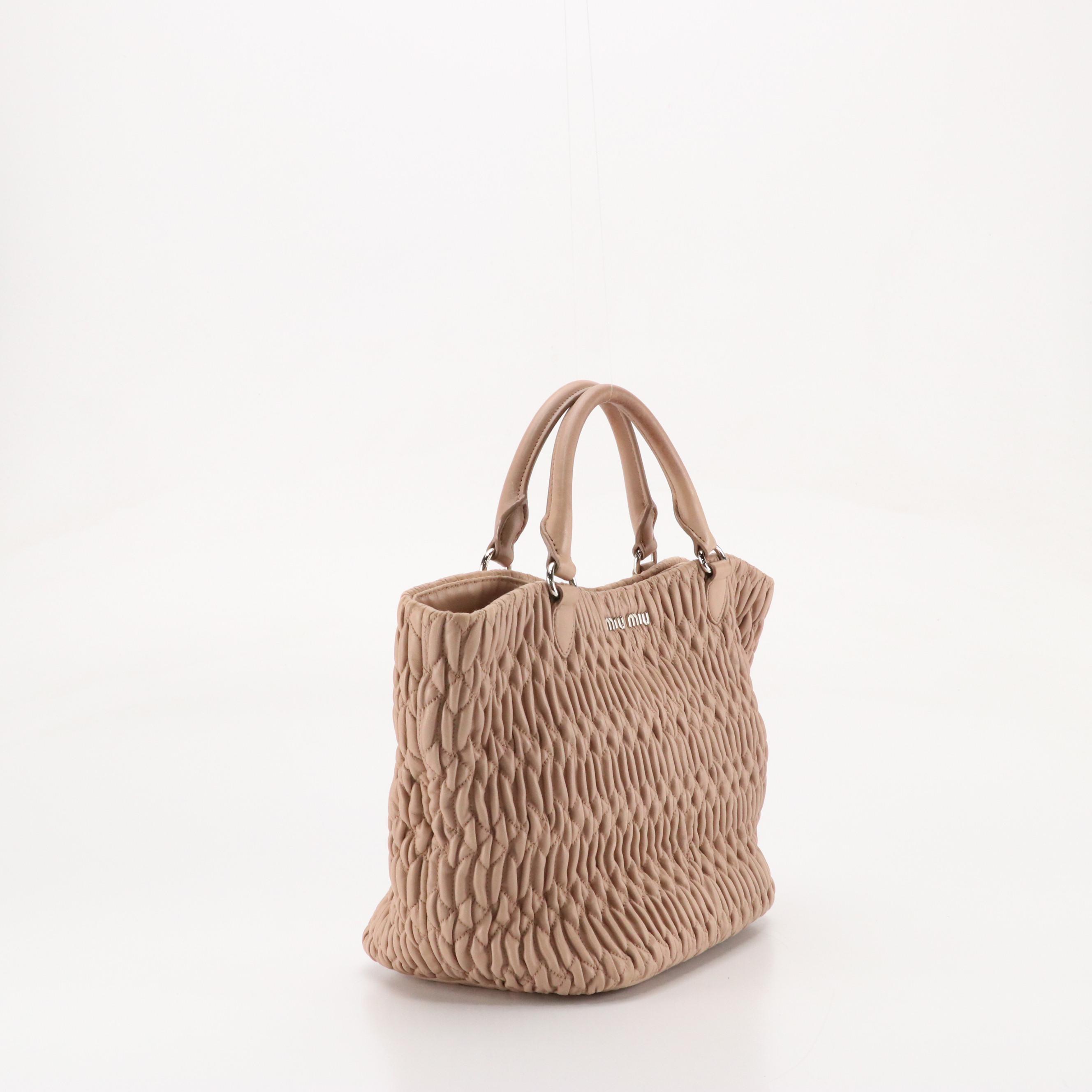 Miu Miu Two-Way Tote Bag in Beige Matelassé Leather