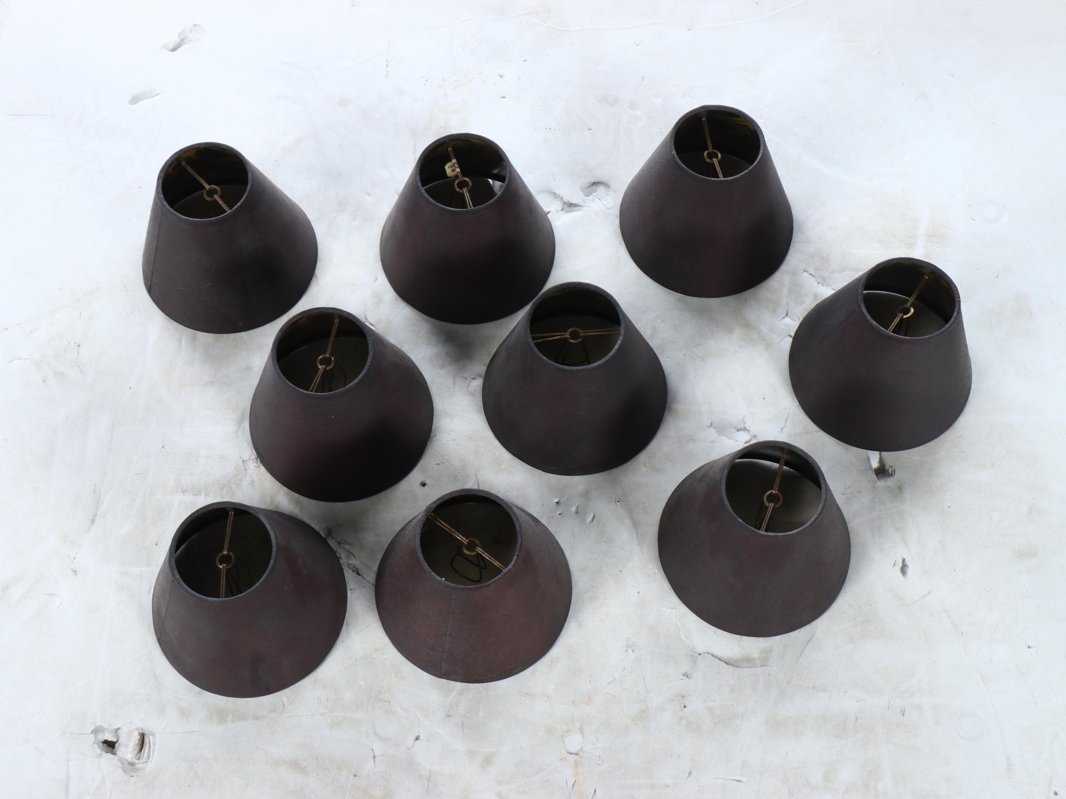 Contemporary Bronze Finish Nine-Arm Chandelier with Black Clip-On Shades