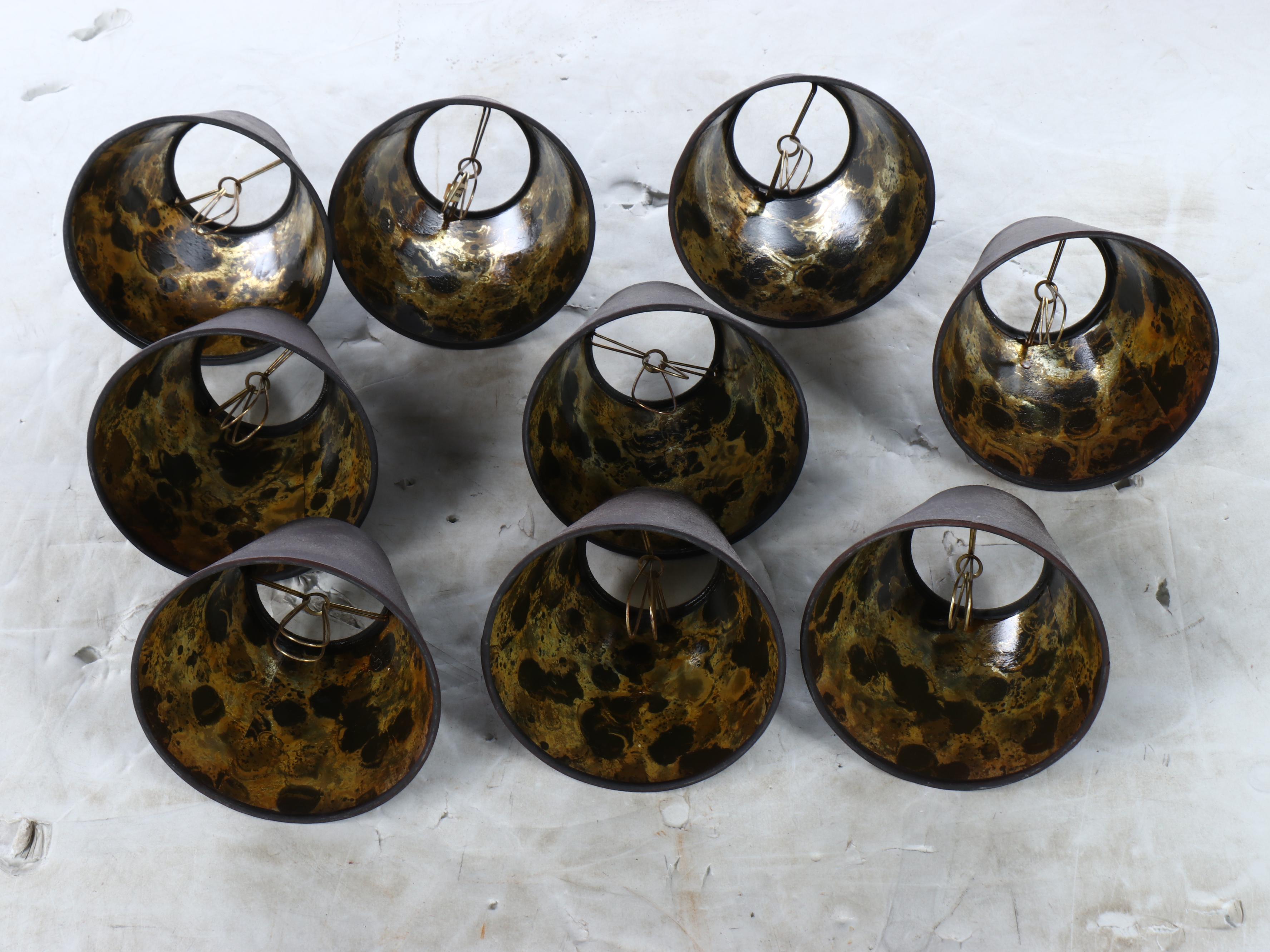 Contemporary Bronze Finish Nine-Arm Chandelier with Black Clip-On Shades