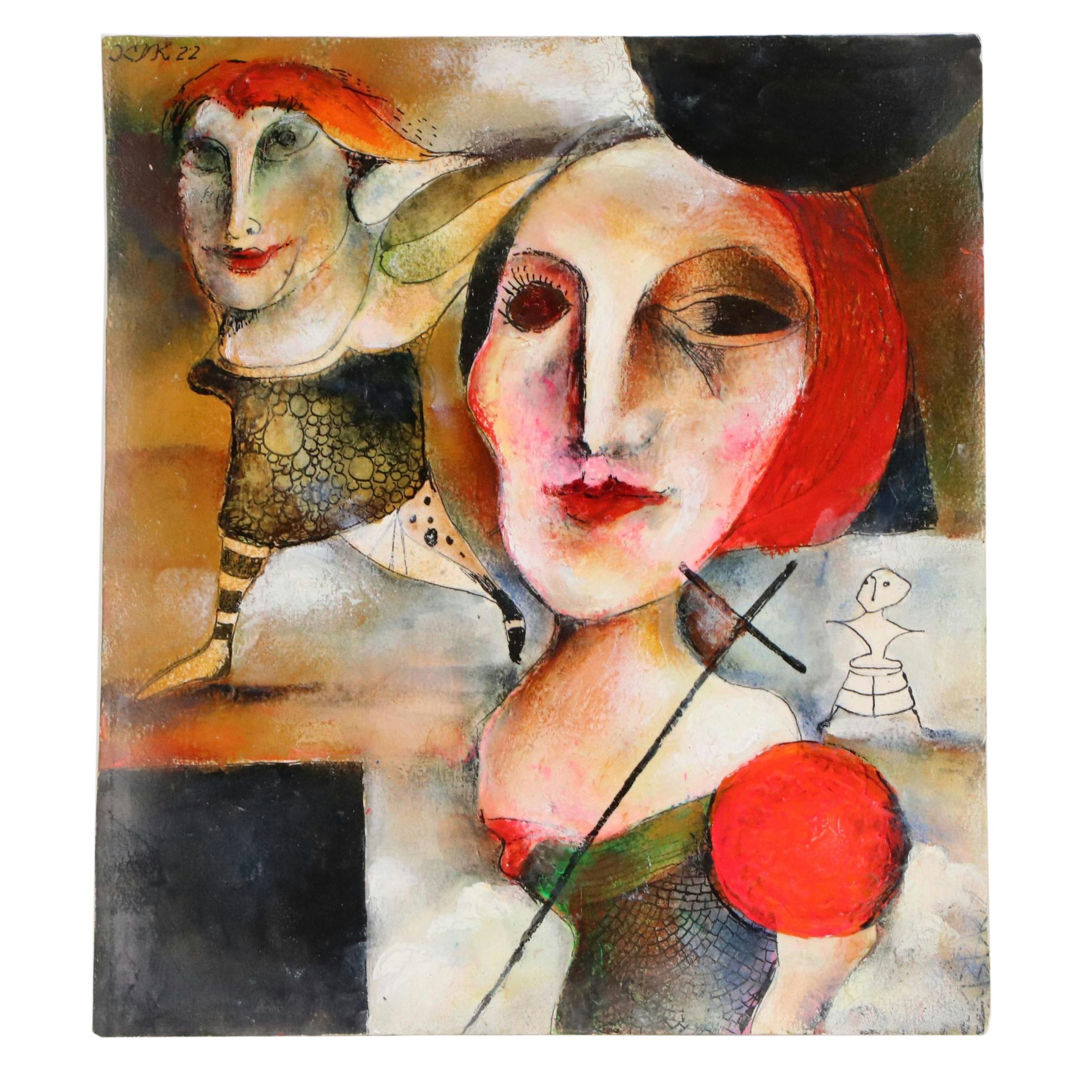 Nikolay "Kuk" Manuylov Figural Surrealist Mixed Media Illustration, 2022