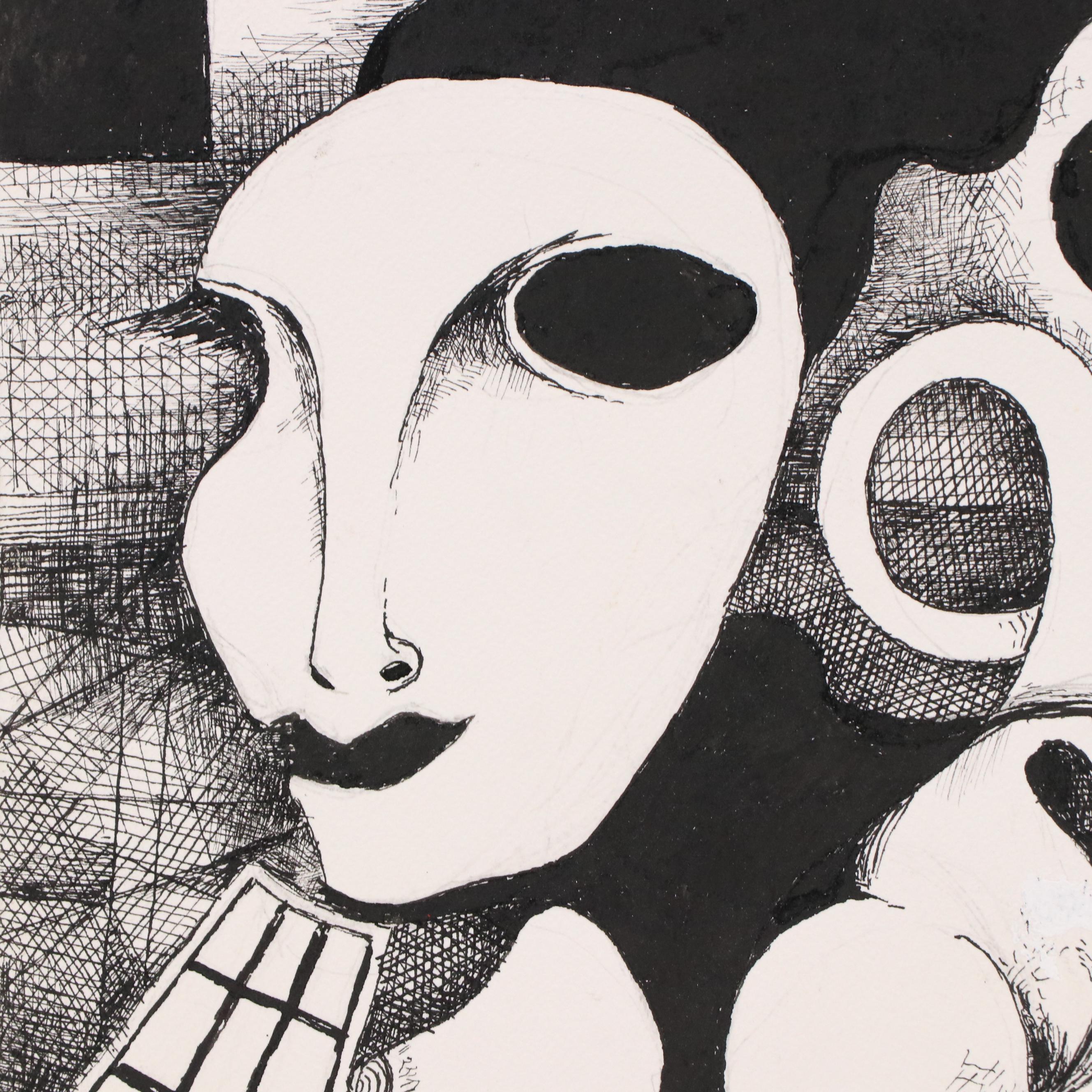 Nikolay "Kuk" Manuylov Surrealist Ink Drawing, 21st Century