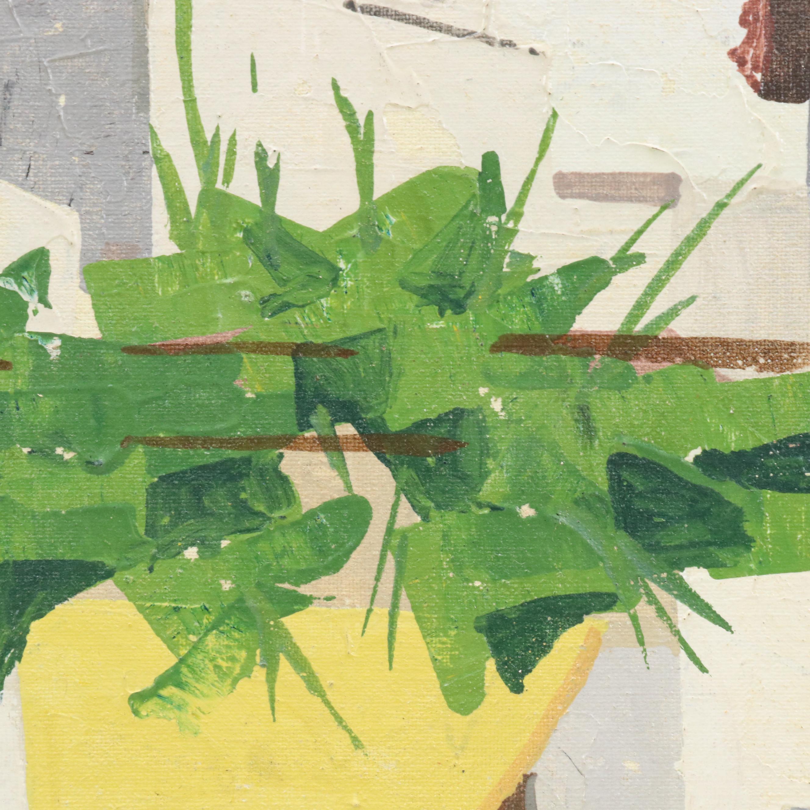 Stylized Oil Painting With Mediterranean Alleyway, Late 20th Century