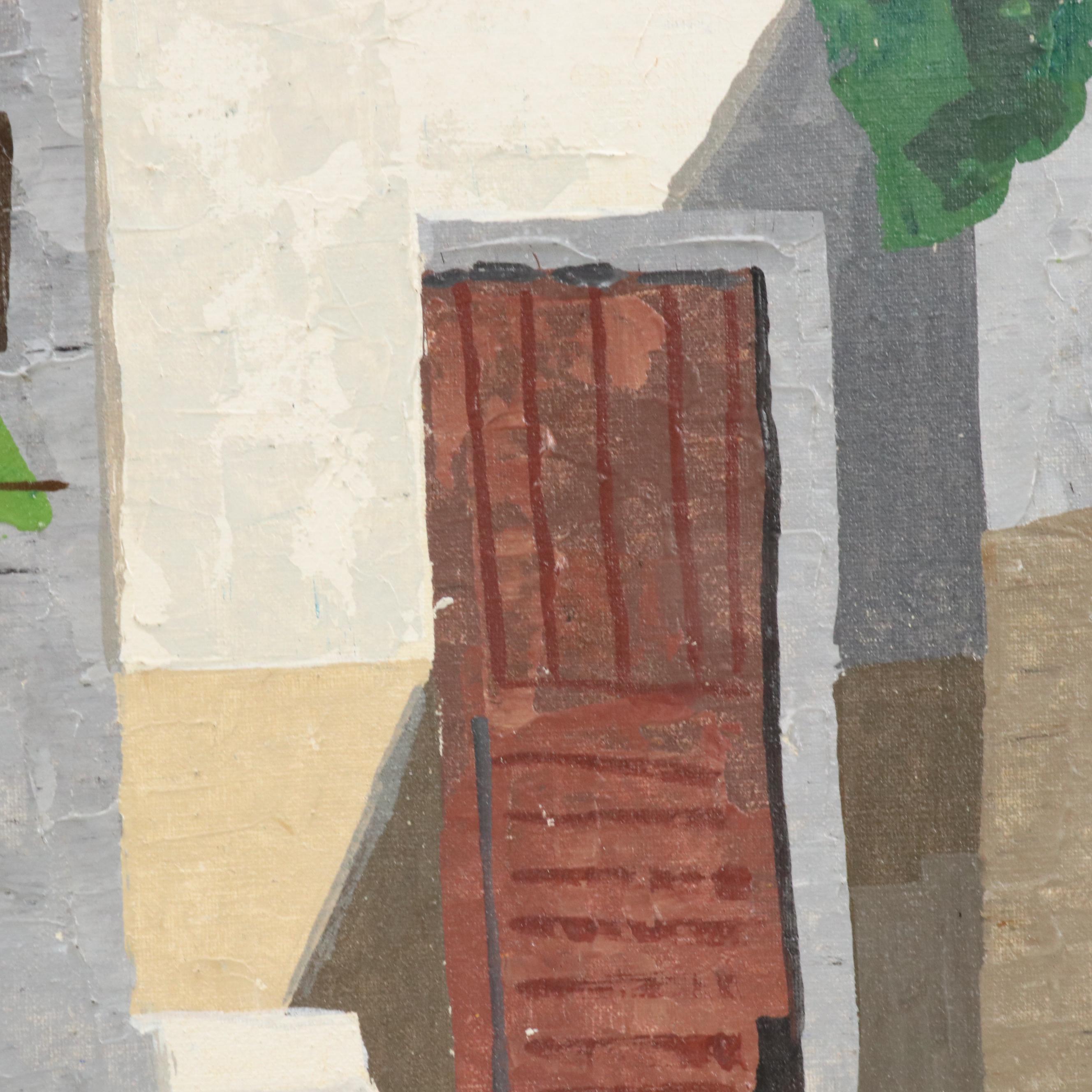 Stylized Oil Painting With Mediterranean Alleyway, Late 20th Century