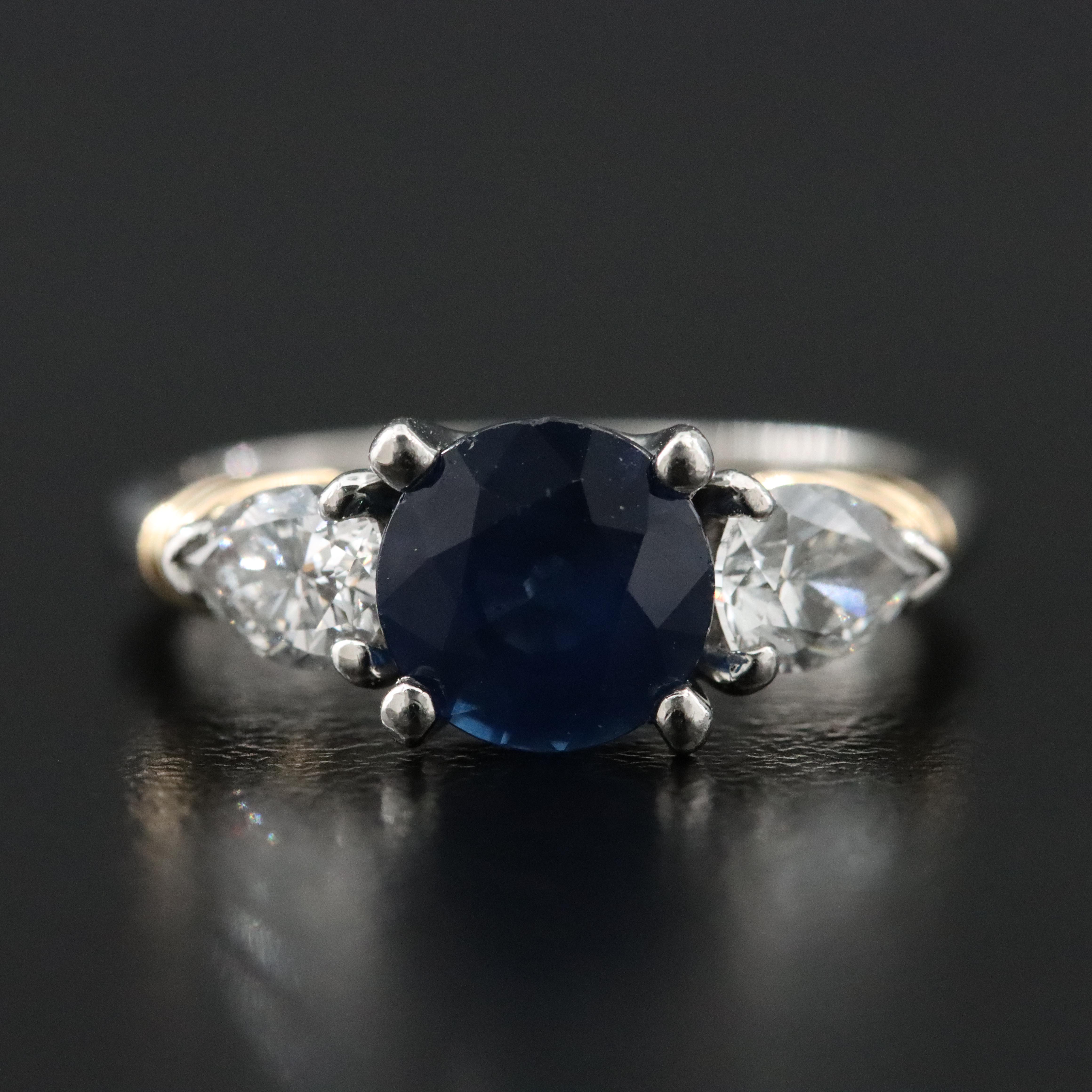 Platinum 1.60 CT Sapphire and Diamond Ring with 14K Accents