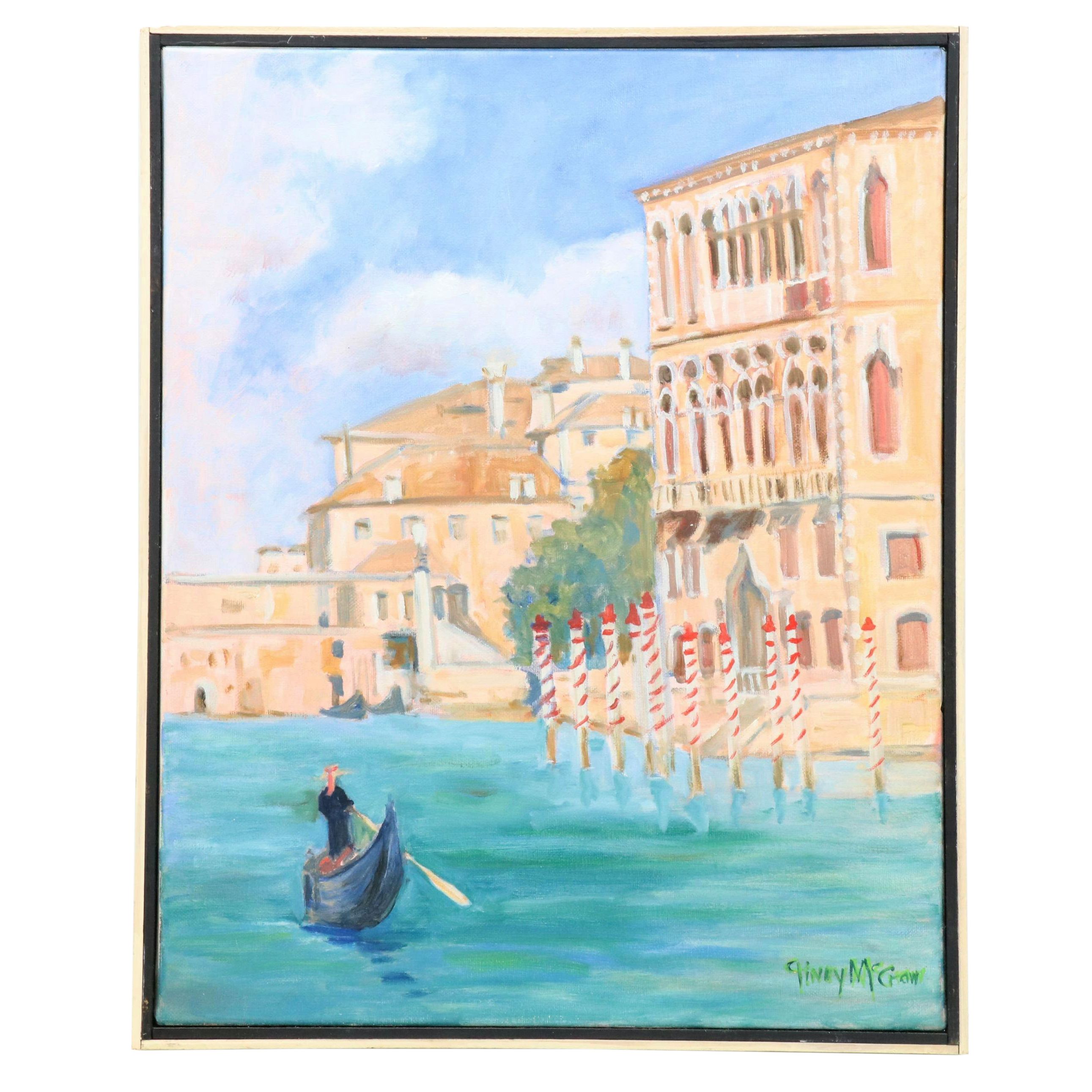 Oil Painting with Venetian Canal Scene, Late 20th / 21st Century