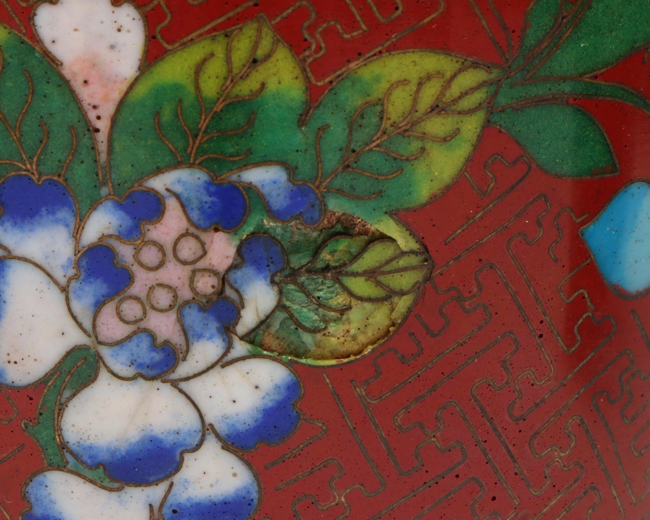 Chinese Floral Cloisonné Vases and Teapot