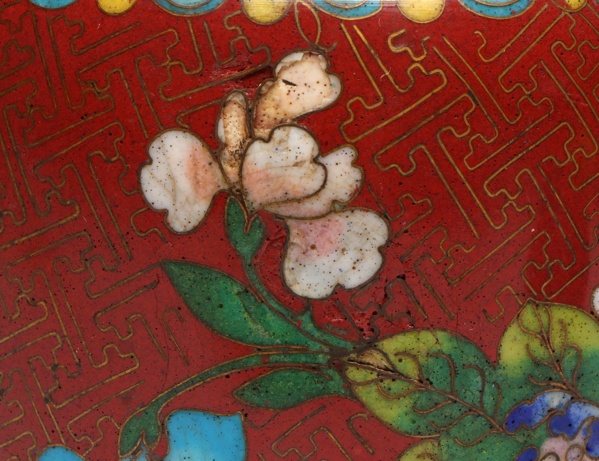 Chinese Floral Cloisonné Vases and Teapot